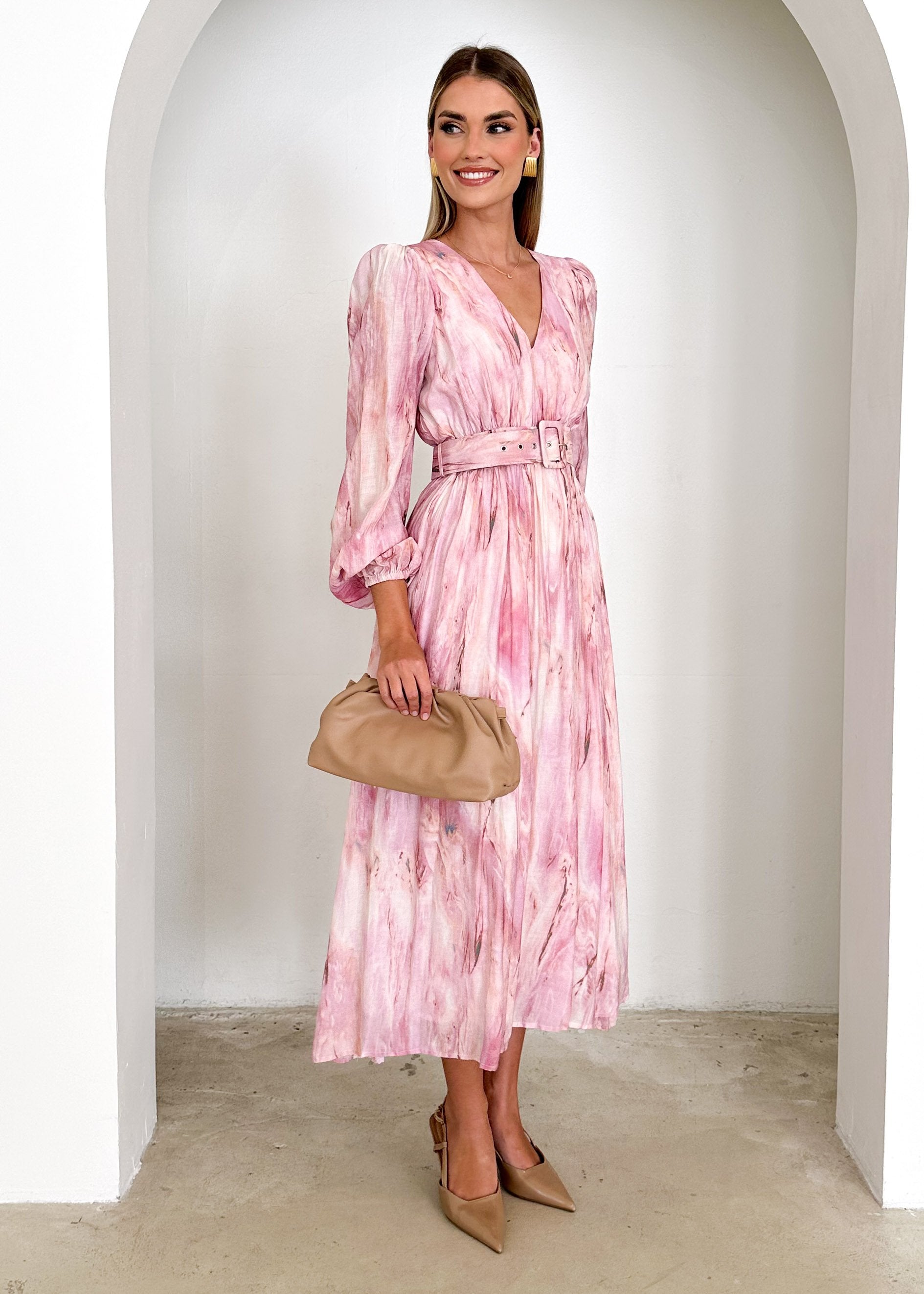 Avalon Midi Dress - Pink Marble