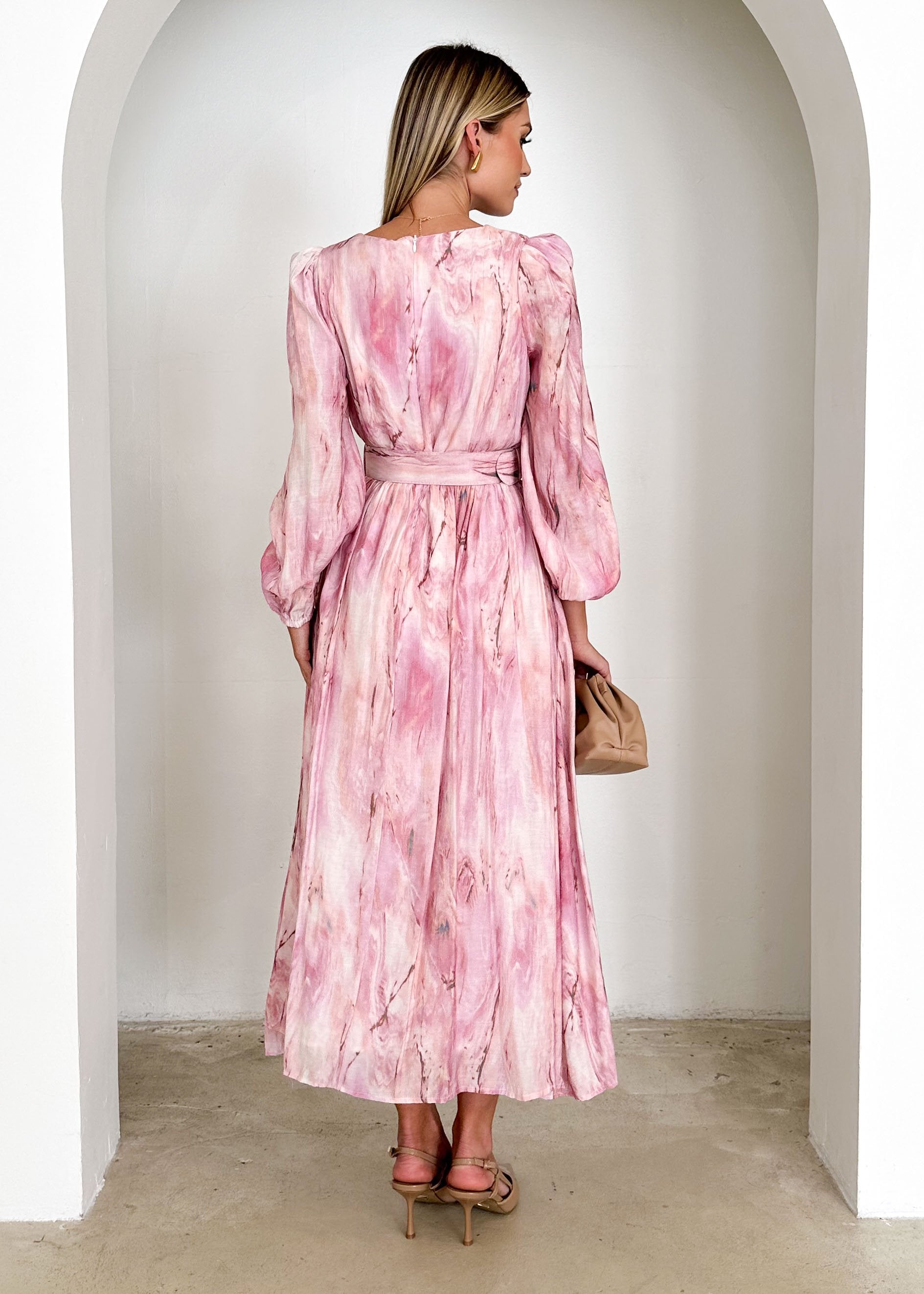 Avalon Midi Dress - Pink Marble