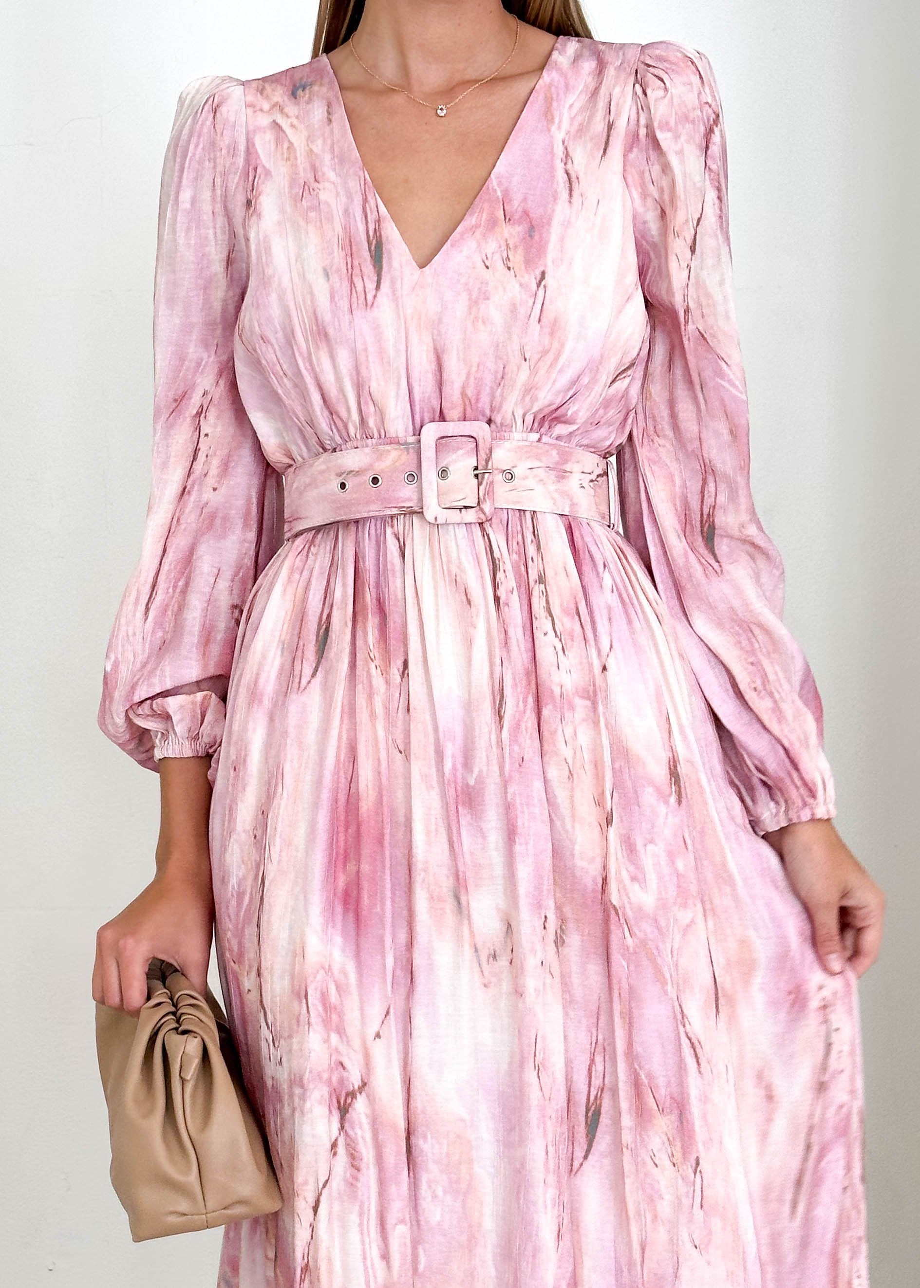 Avalon Midi Dress - Pink Marble