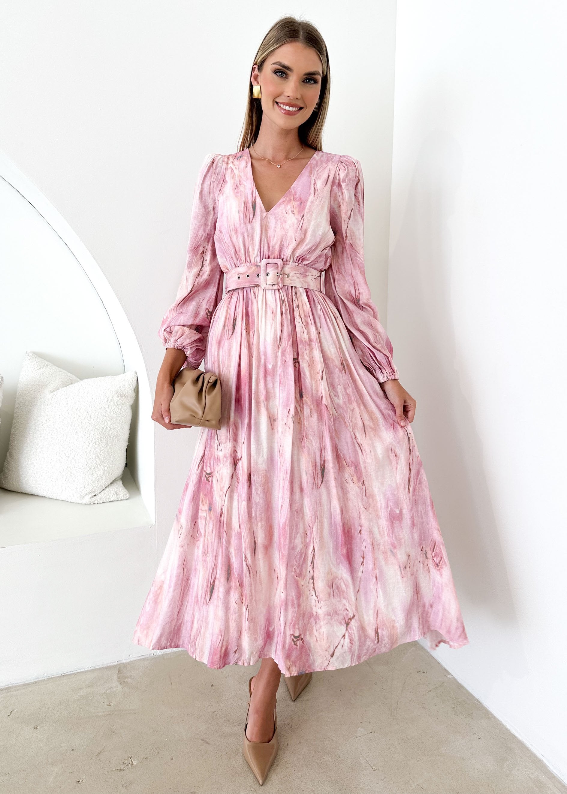 Avalon Midi Dress - Pink Marble