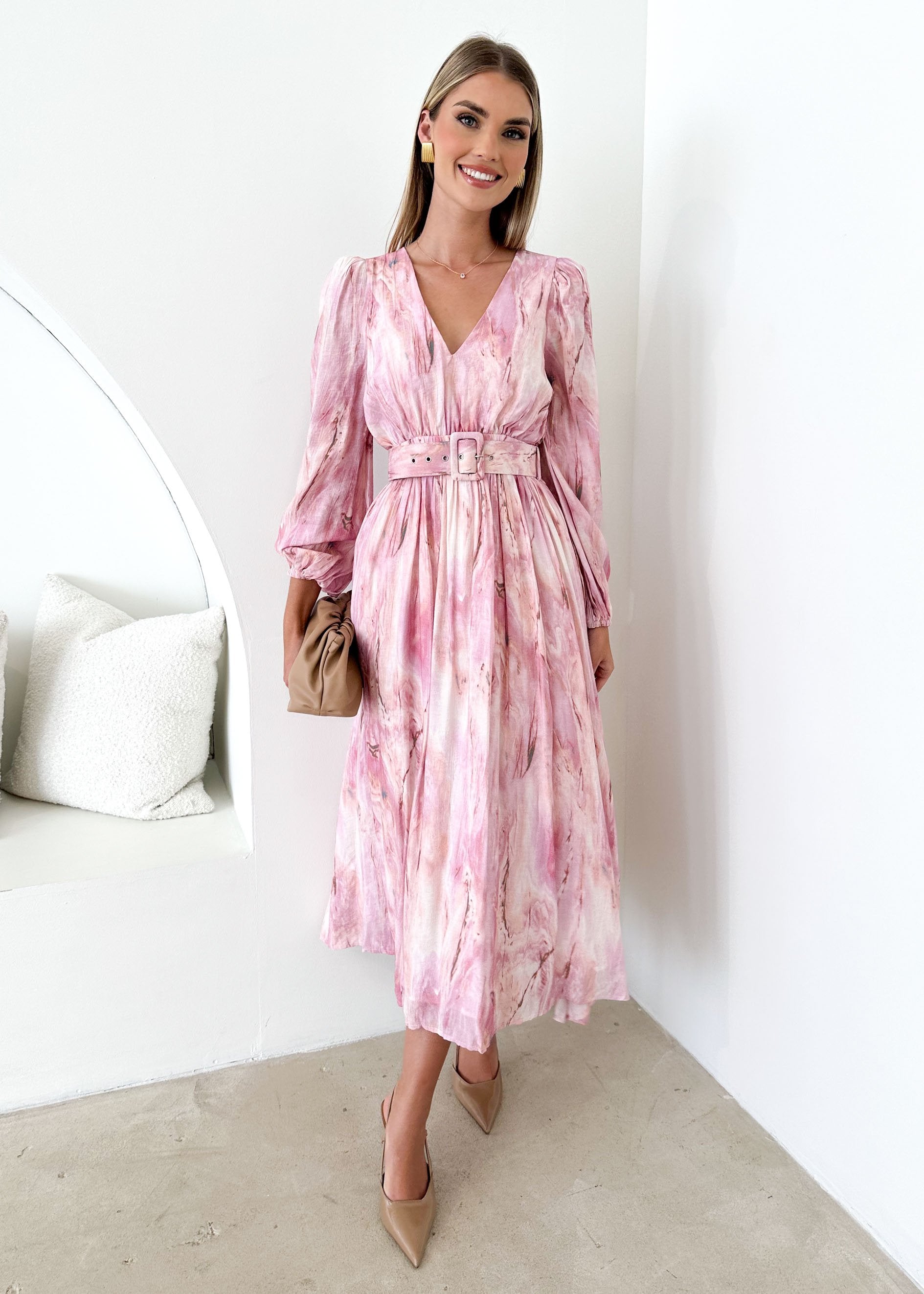 Avalon Midi Dress - Pink Marble