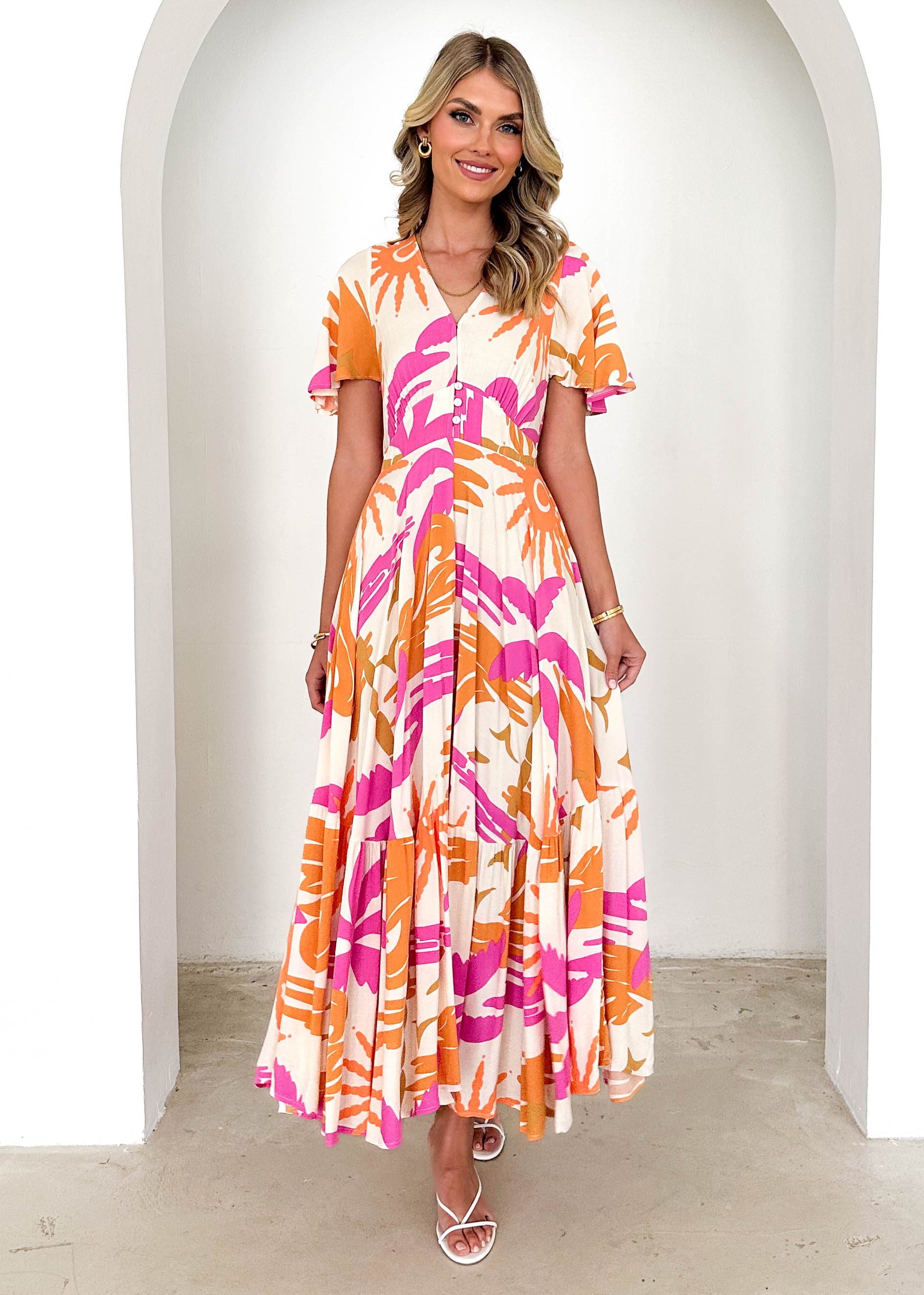 Nia Maxi Dress - Pink Abstract