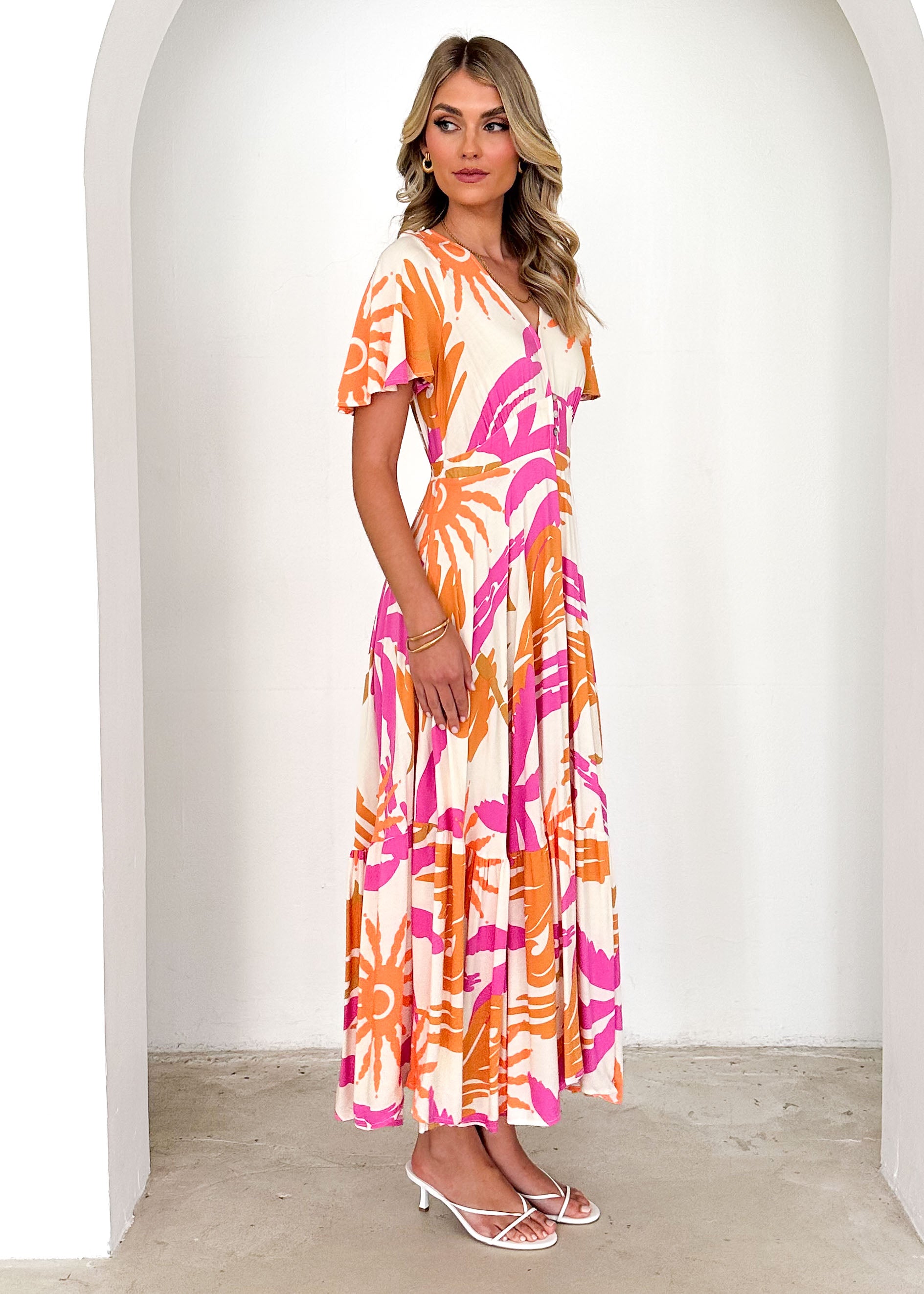 Nia Maxi Dress - Pink Abstract