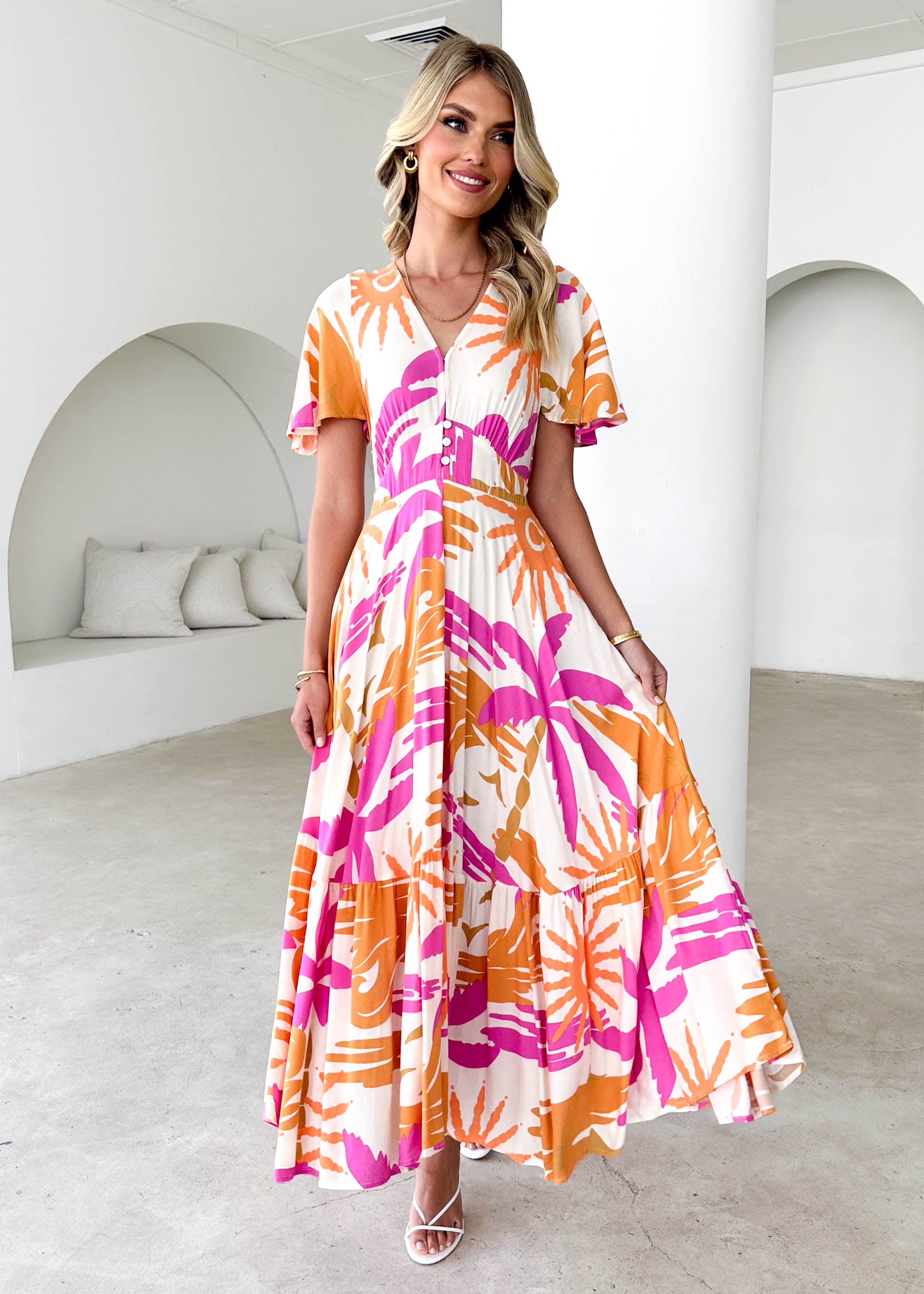 Nia Maxi Dress - Pink Abstract