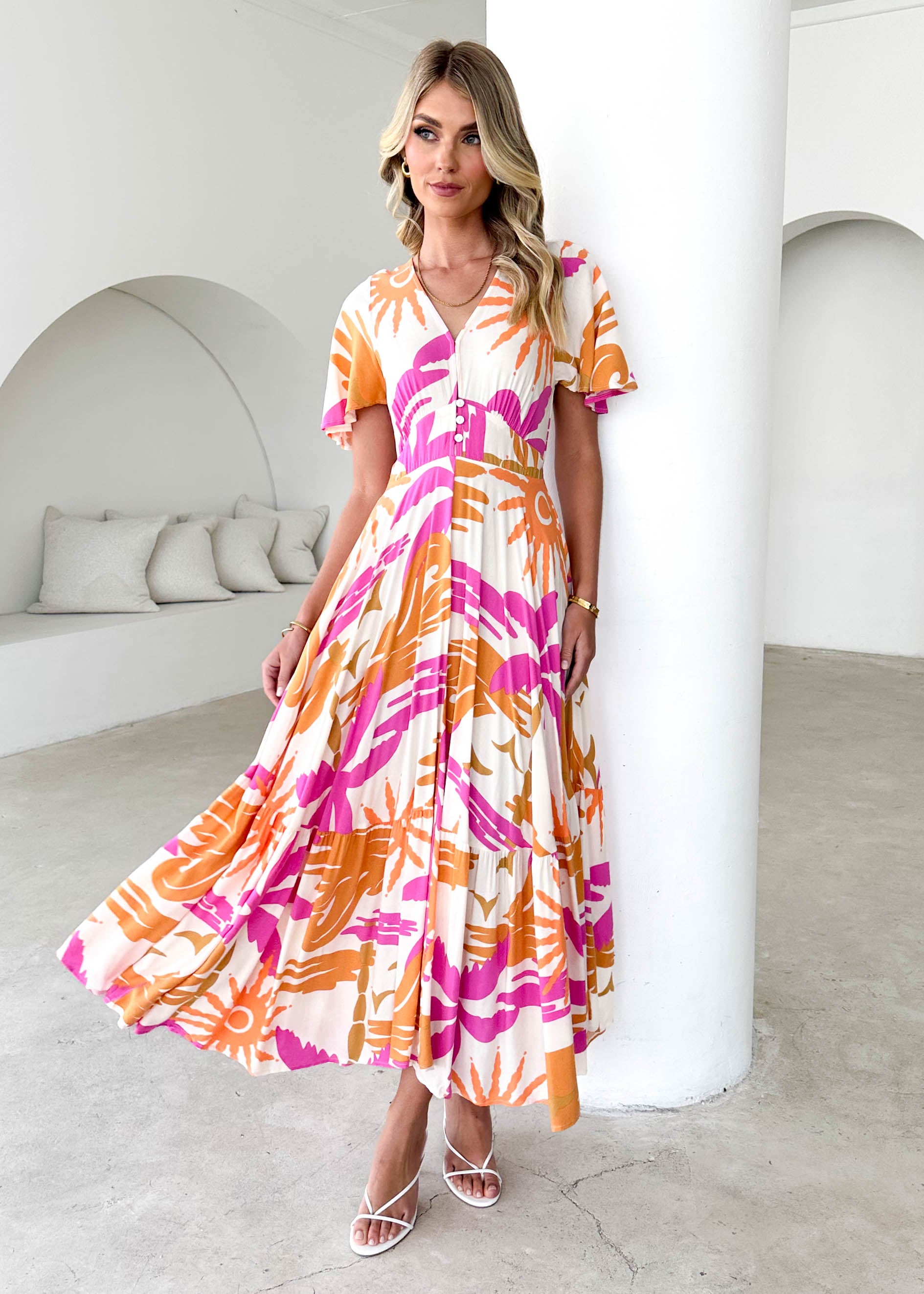 Nia Maxi Dress - Pink Abstract