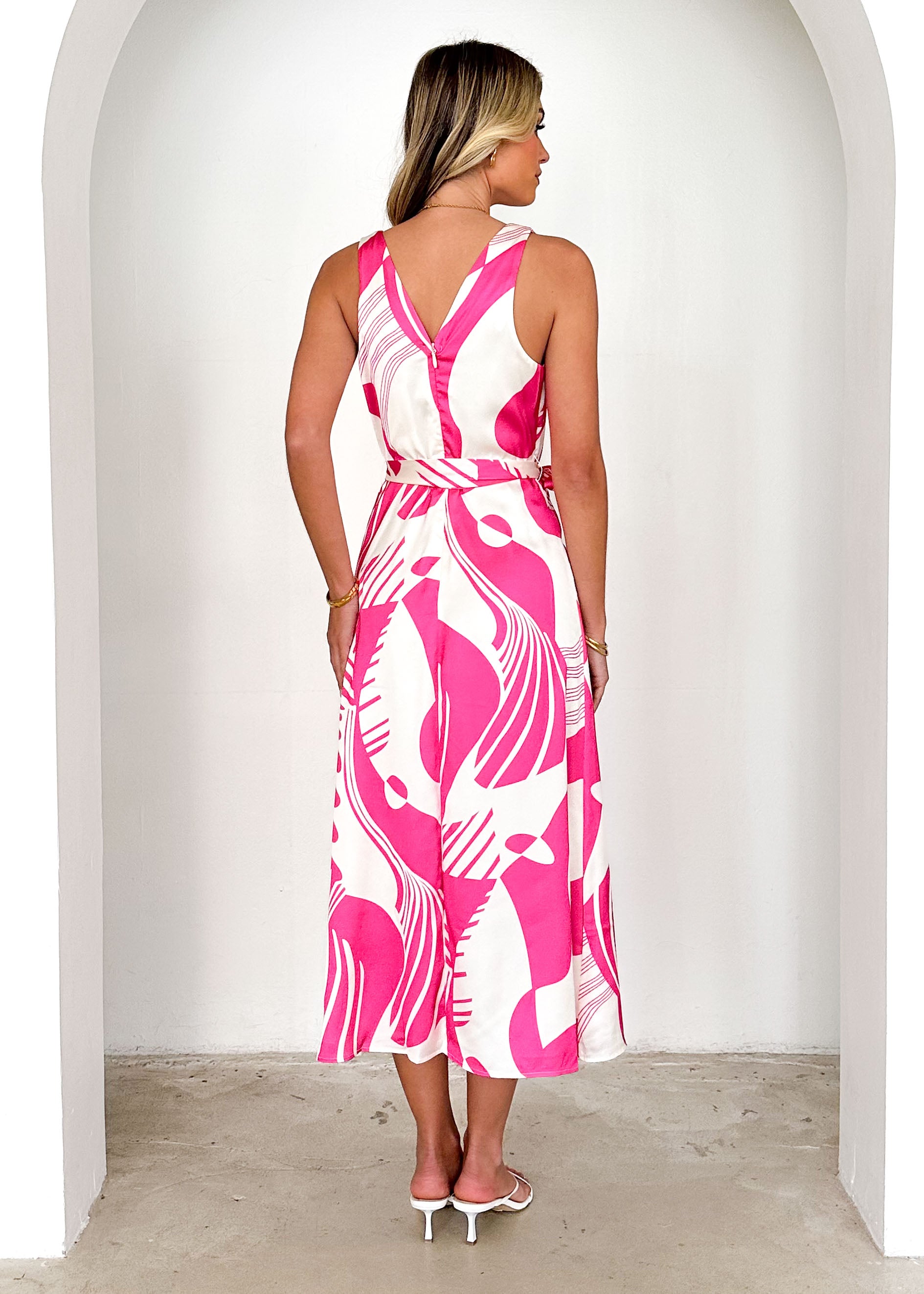 Palique Midi Dress - Pink Abstract