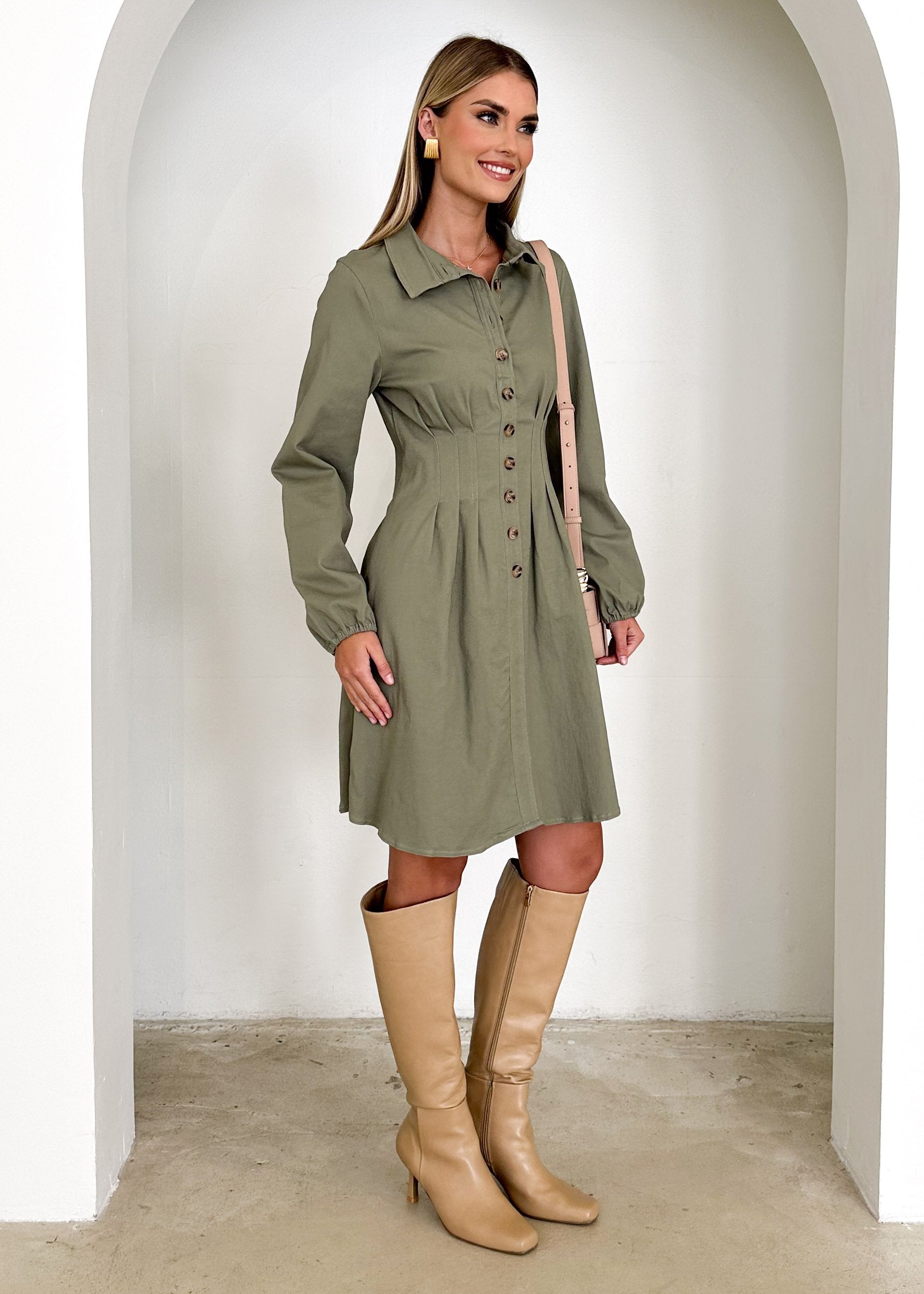 Enya Denim Dress - Khaki