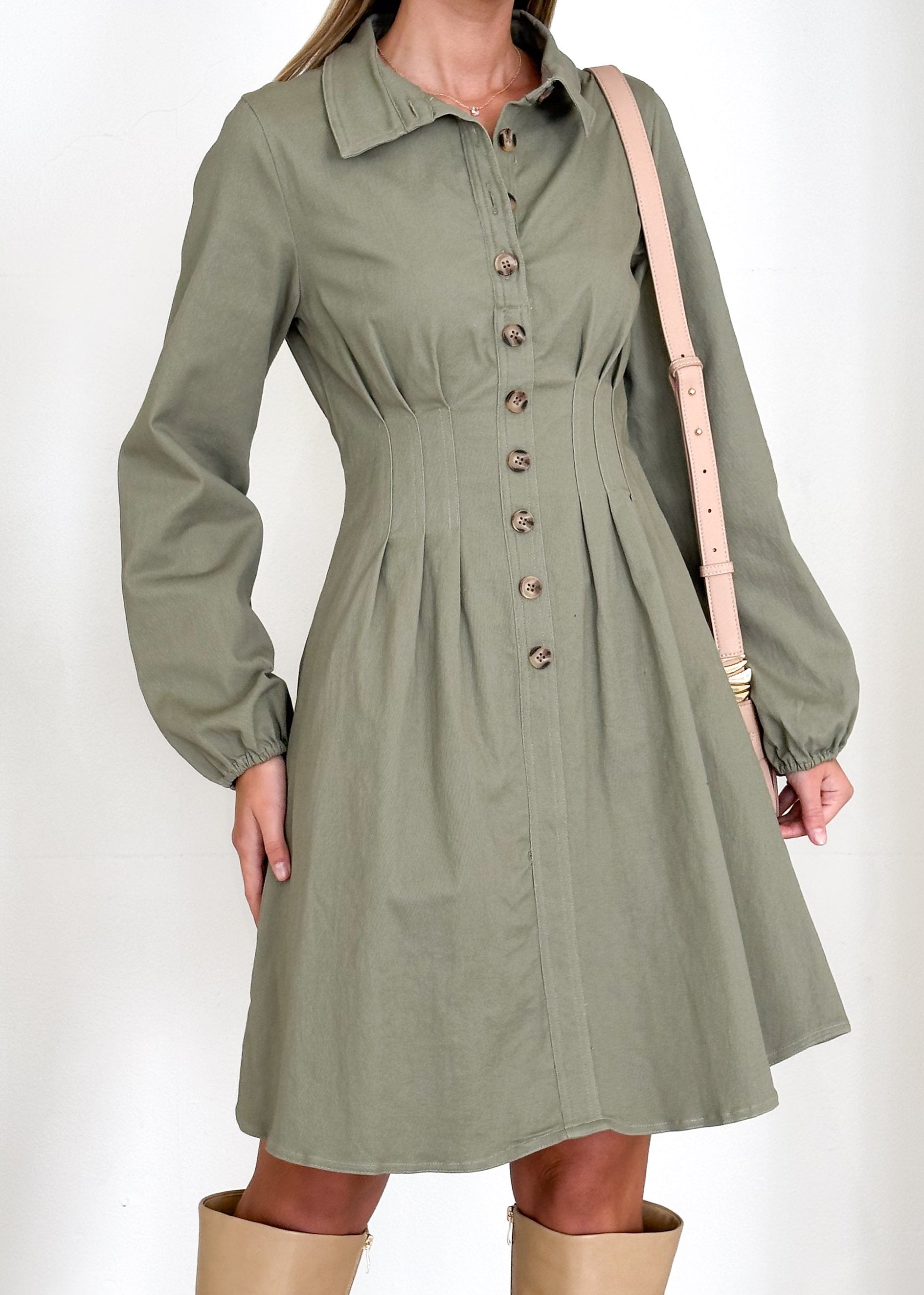 Khaki denim dress best sale