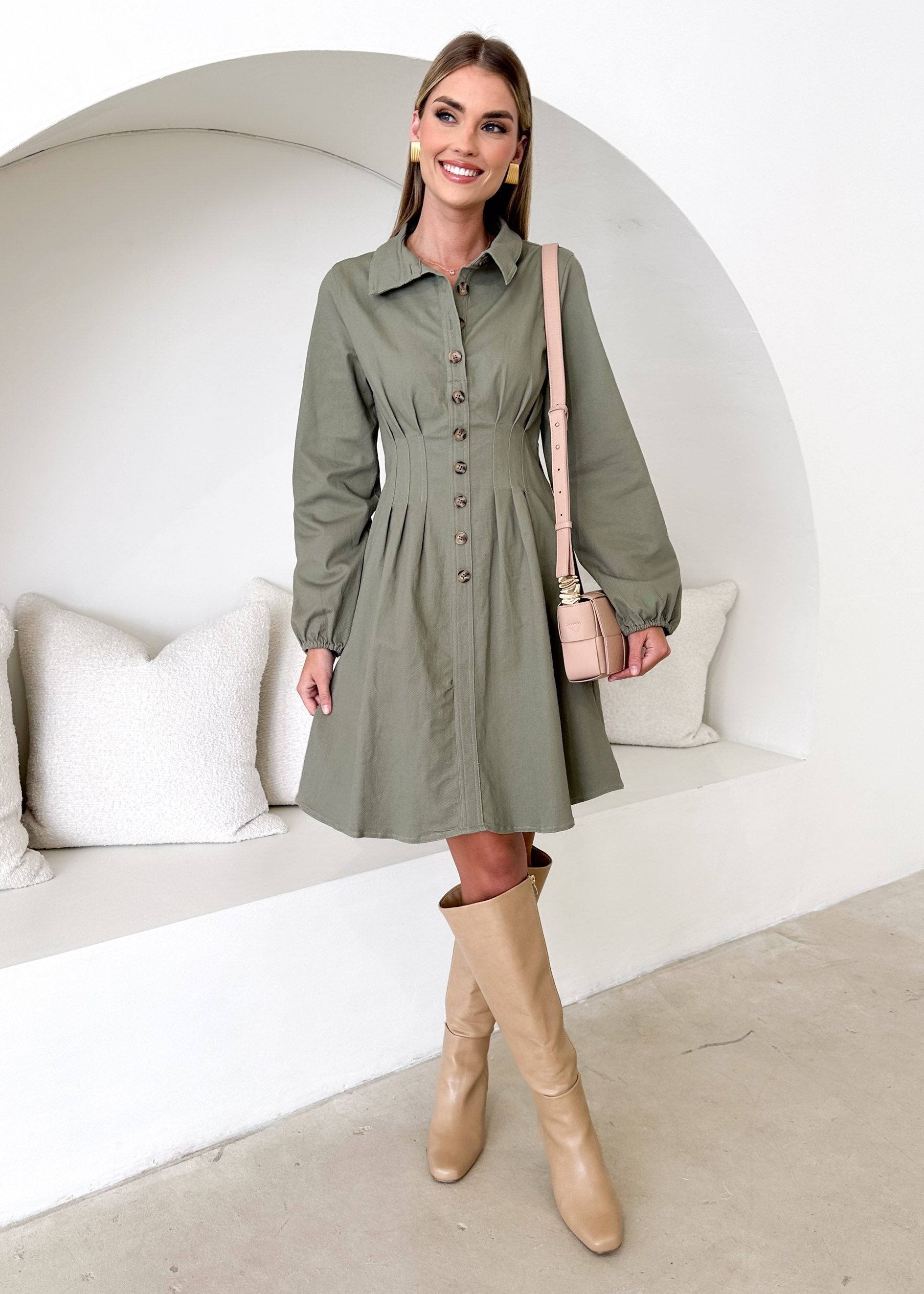 Enya Denim Dress - Khaki