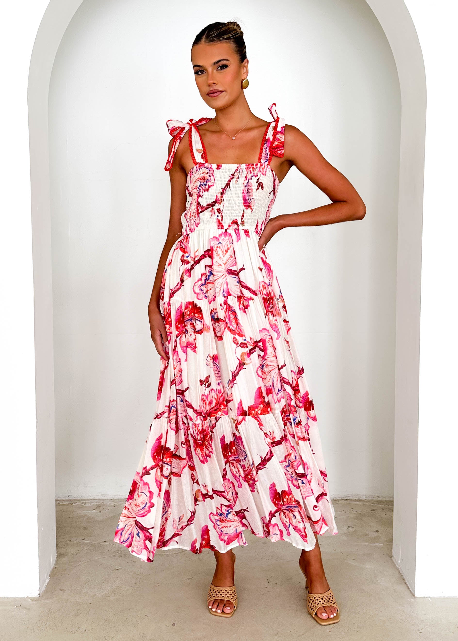 Beatrice Maxi Dress - Red Floral