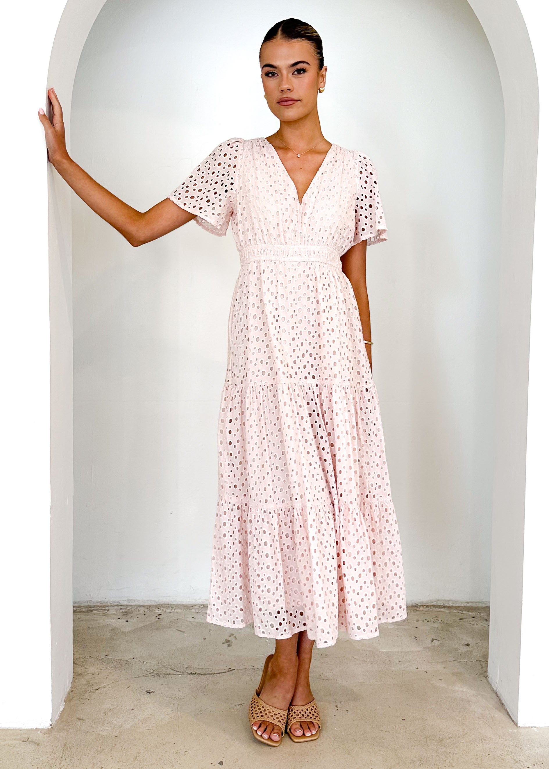 Pia Maxi Dress - Baby Pink Anglaise