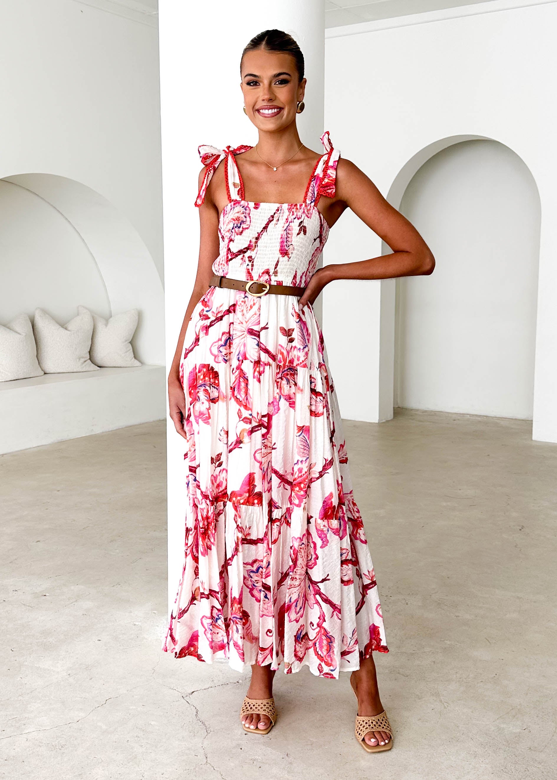 Beatrice Maxi Dress - Red Floral