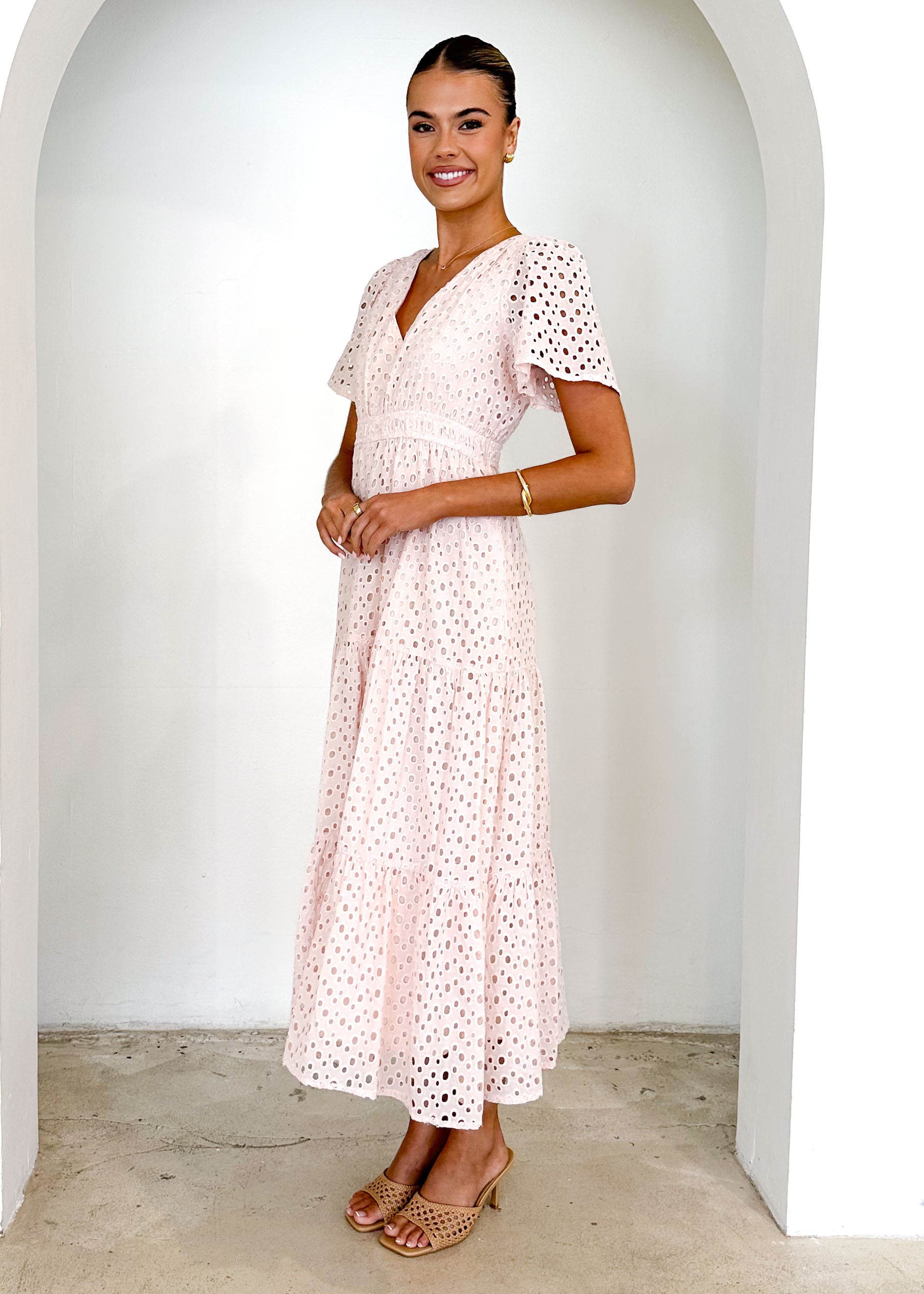 Pia Maxi Dress - Baby Pink Anglaise