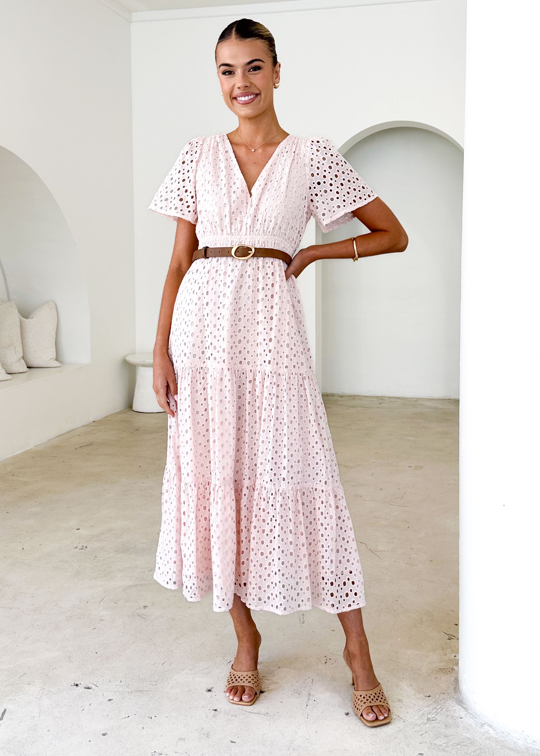 Pia Maxi Dress - Baby Pink Anglaise