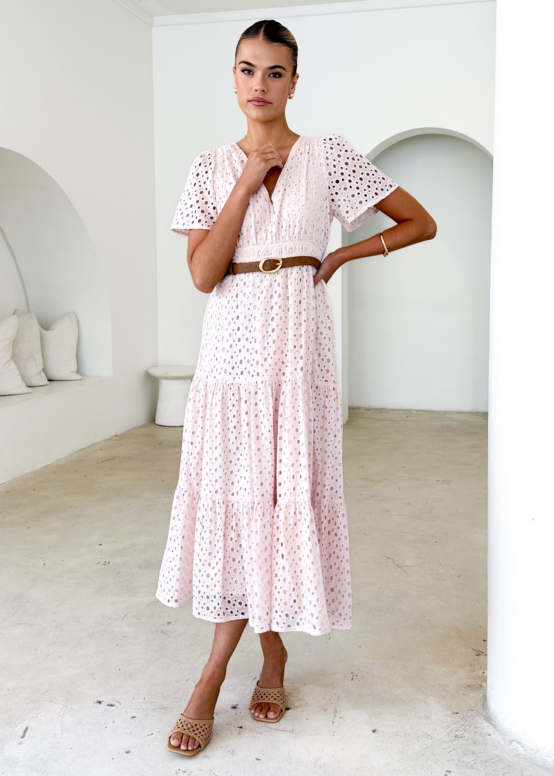 Pia Maxi Dress - Baby Pink Anglaise