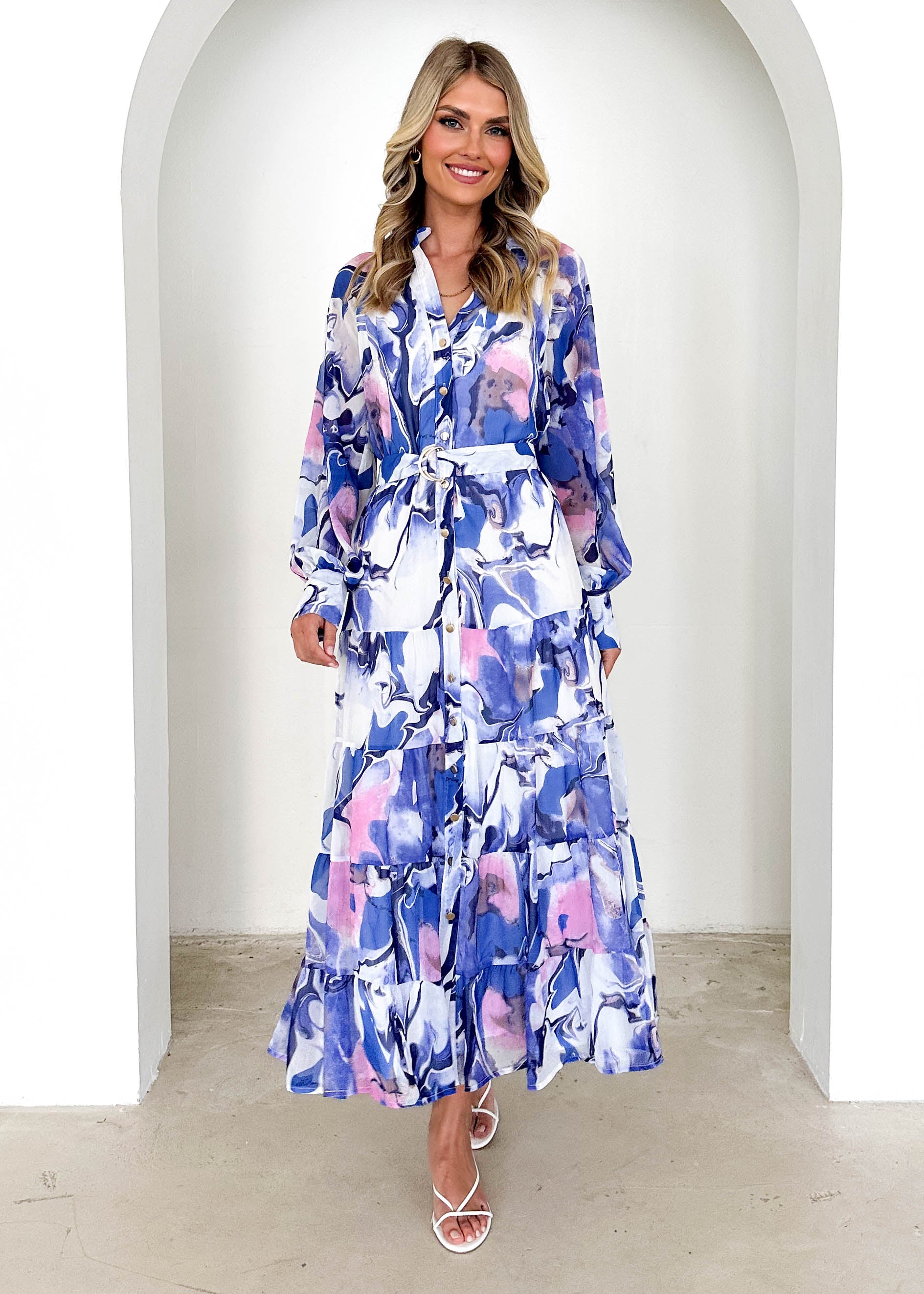 Amelie Maxi Dress - Blue Watercolour