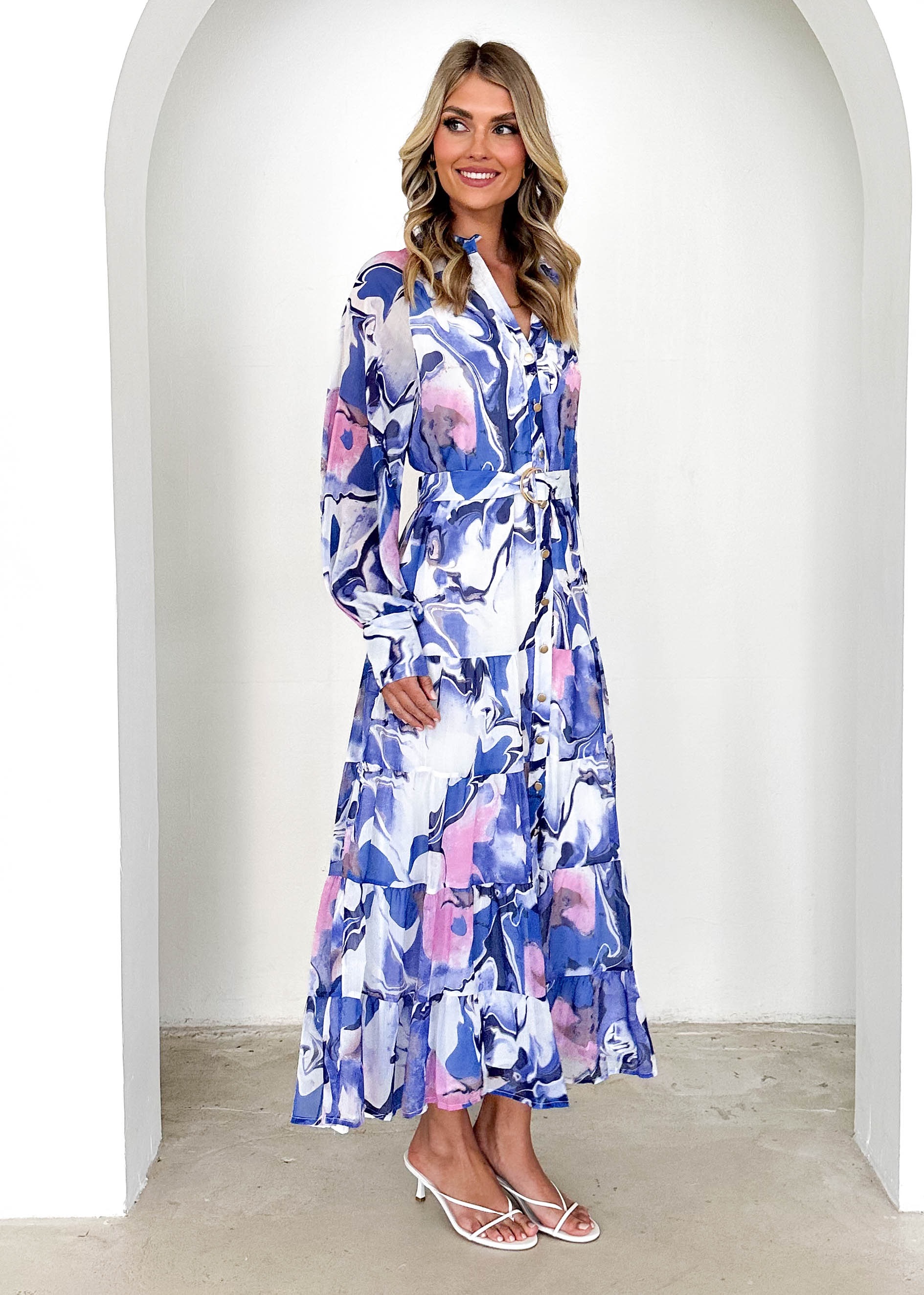 Amelie Maxi Dress - Blue Watercolour