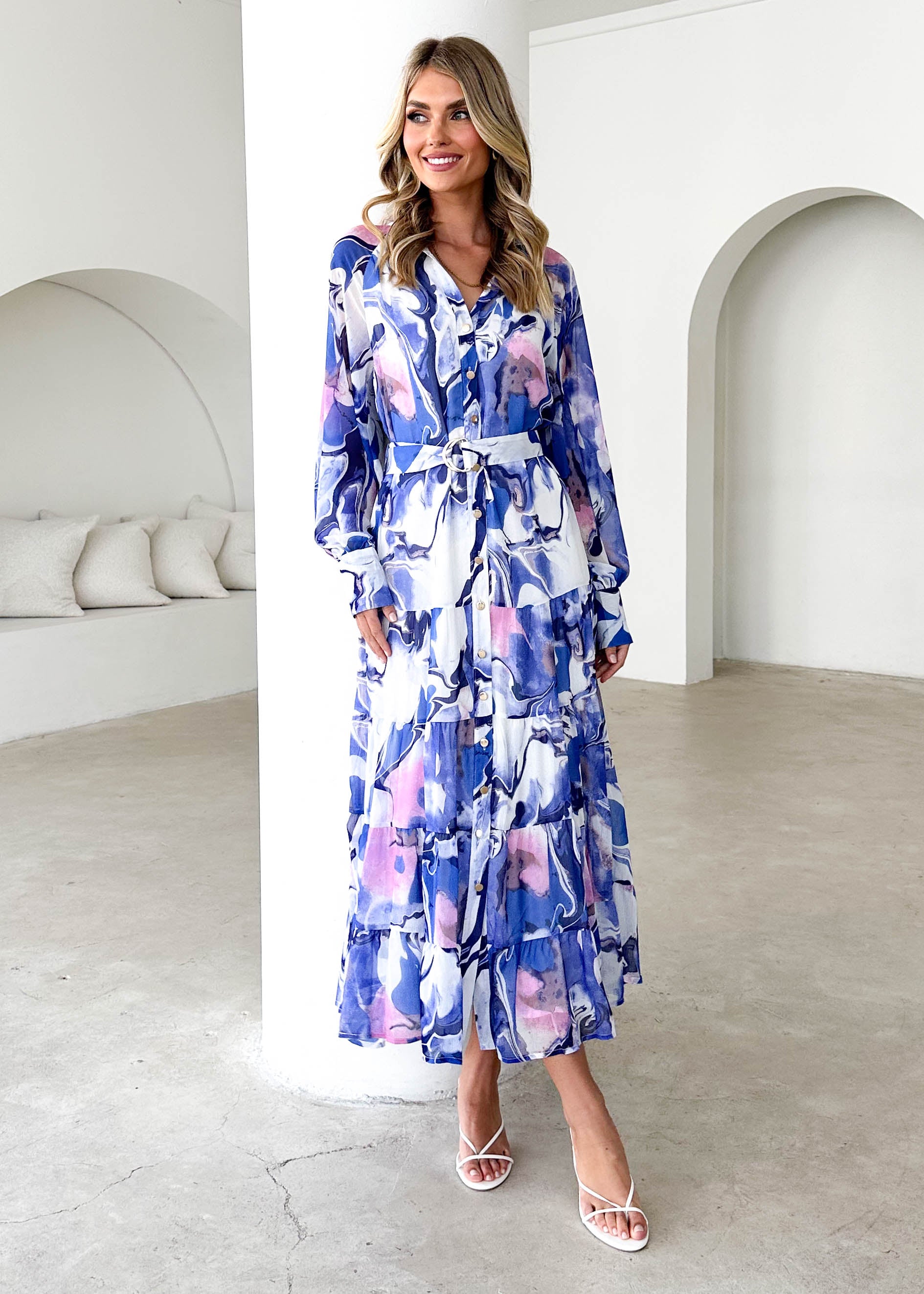 Amelie Maxi Dress - Blue Watercolour