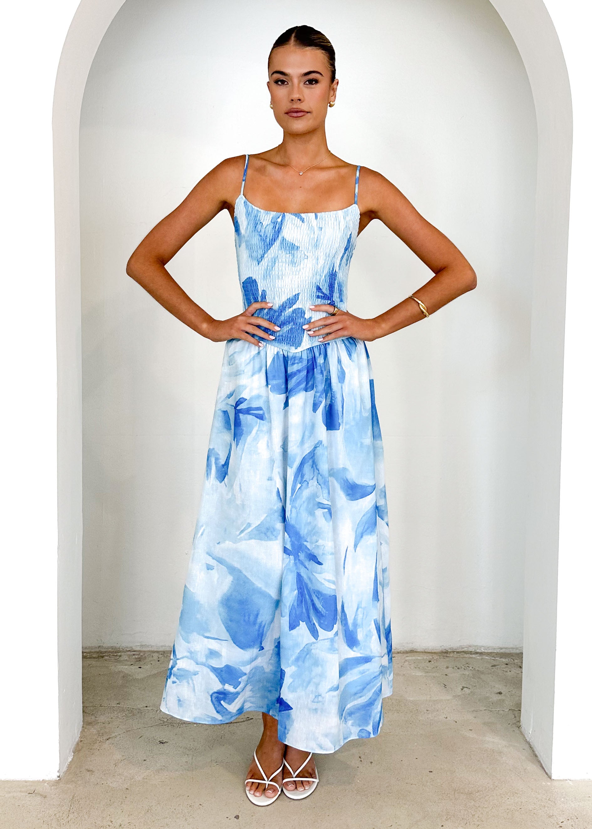 Teegan Midi Dress - Blue Abstract