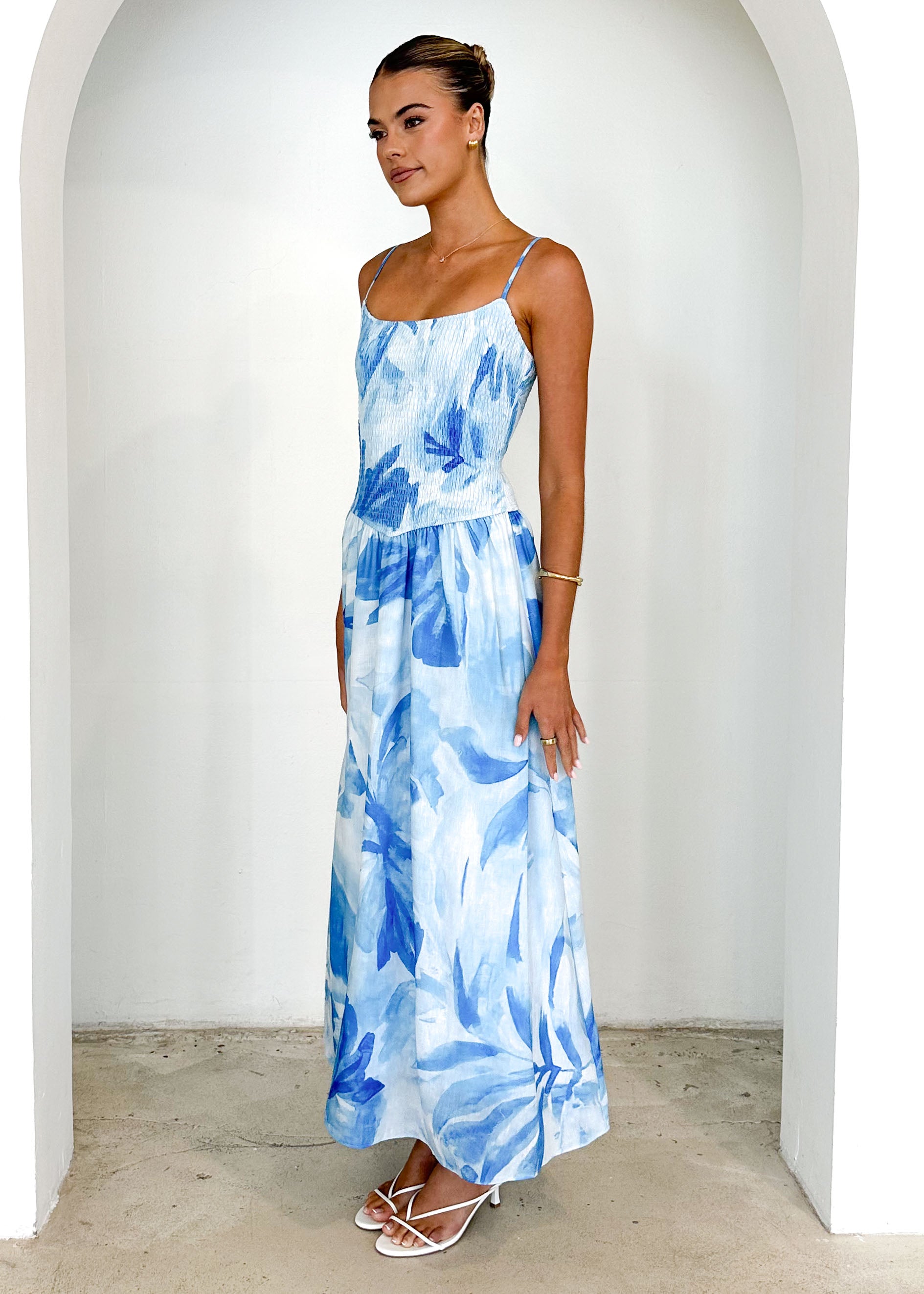 Teegan Midi Dress - Blue Abstract