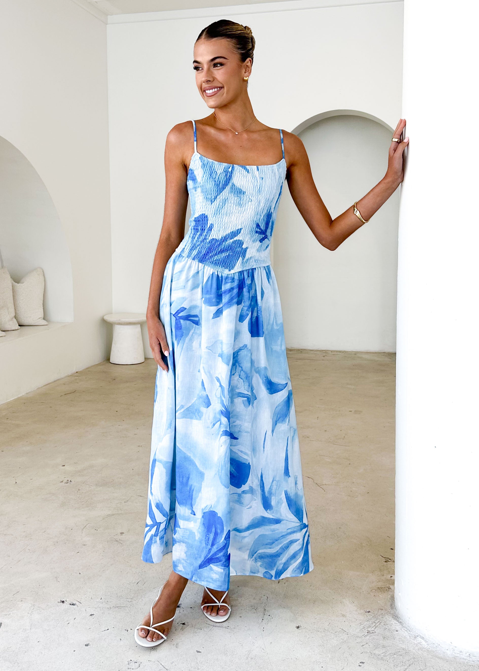 Teegan Midi Dress - Blue Abstract