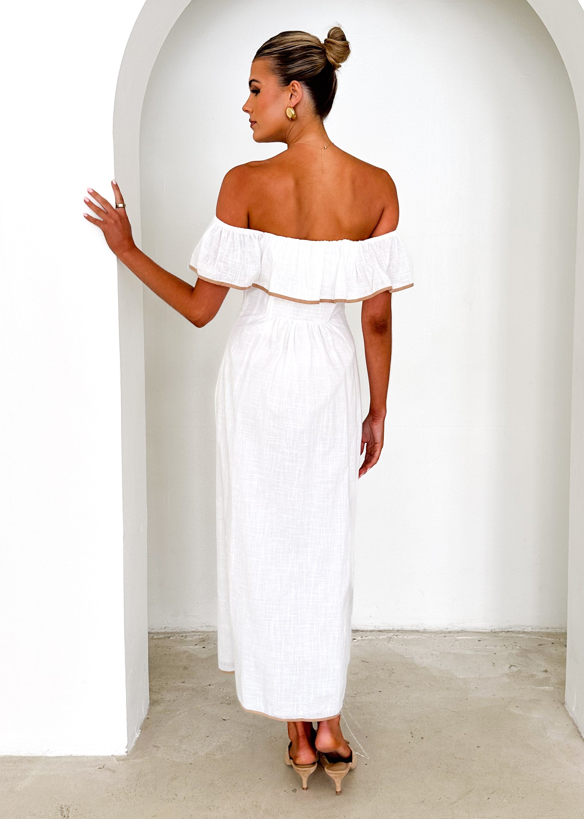 Genesis Off Shoulder Midi Dress - Off White