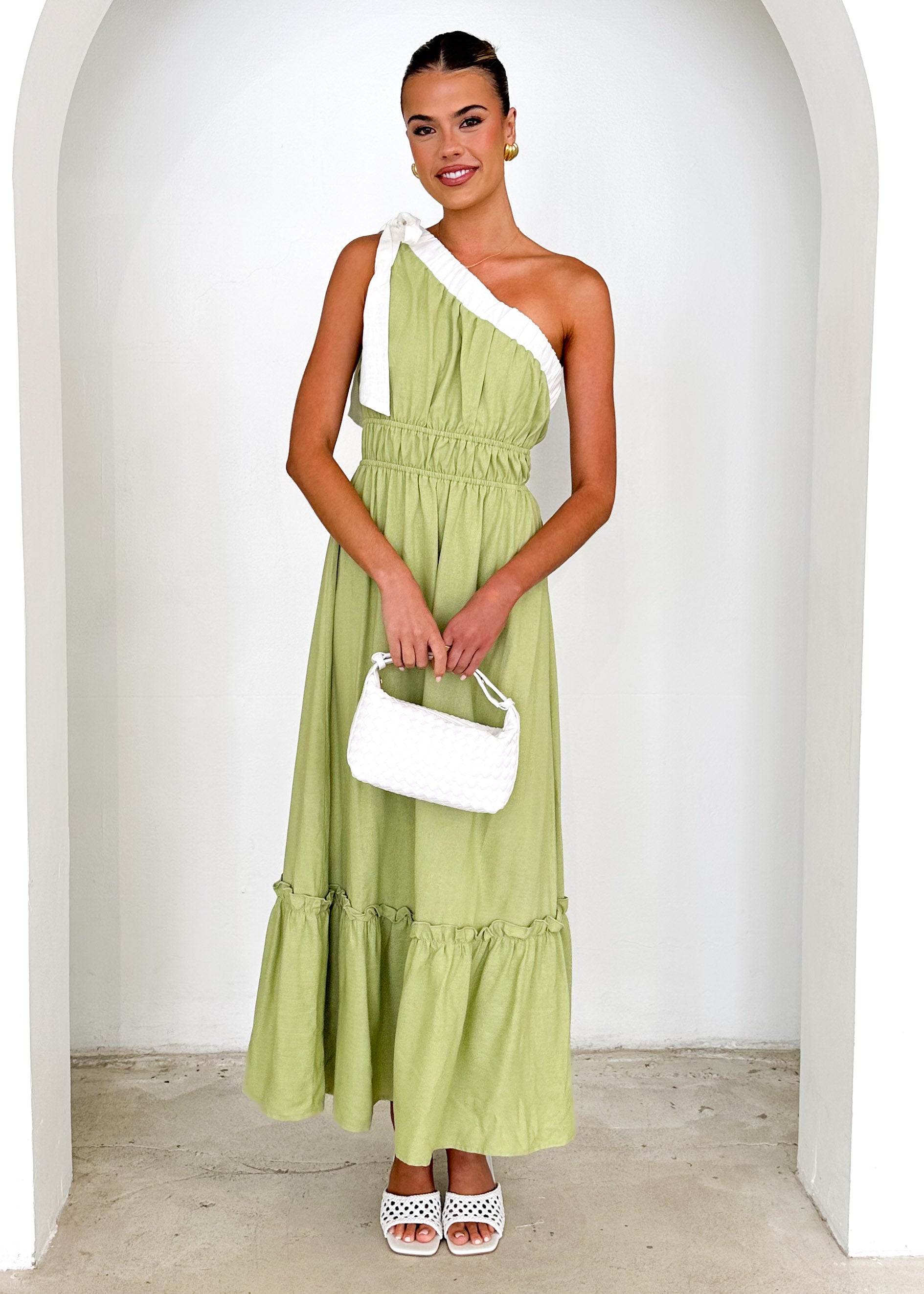 Peeta One Shoulder Maxi Dress - Pistachio