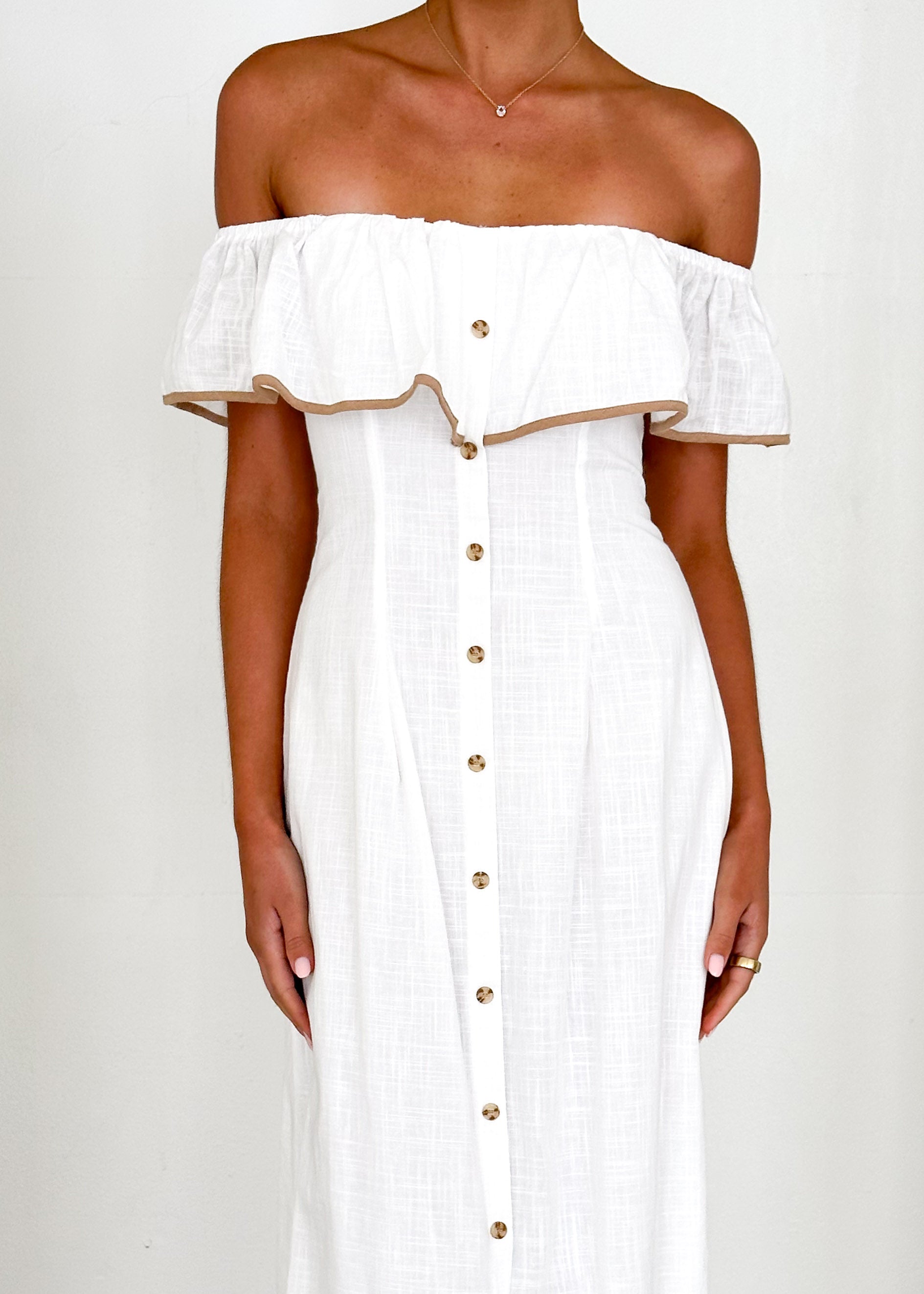 Genesis Off Shoulder Midi Dress - Off White