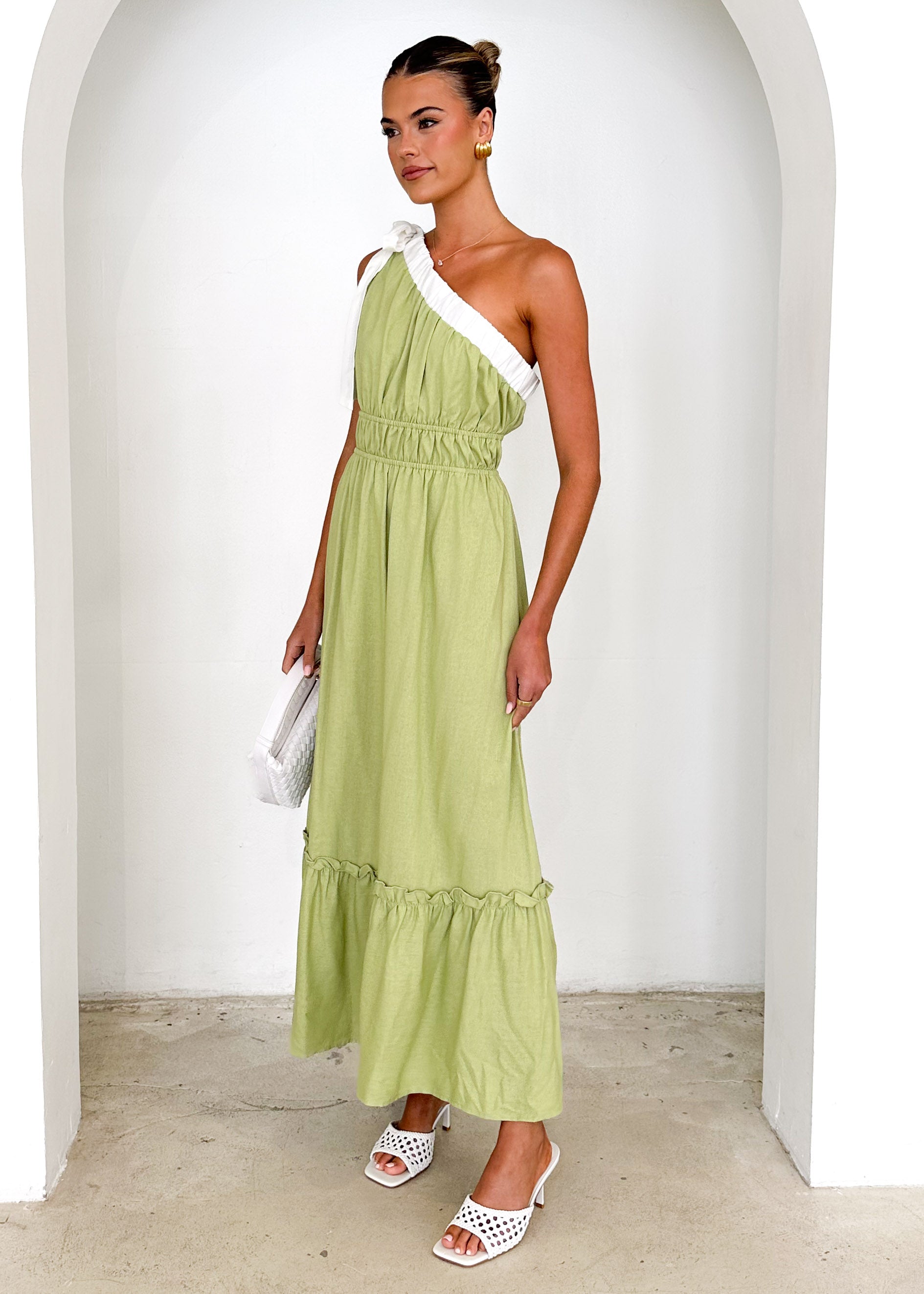 Peeta One Shoulder Maxi Dress - Pistachio