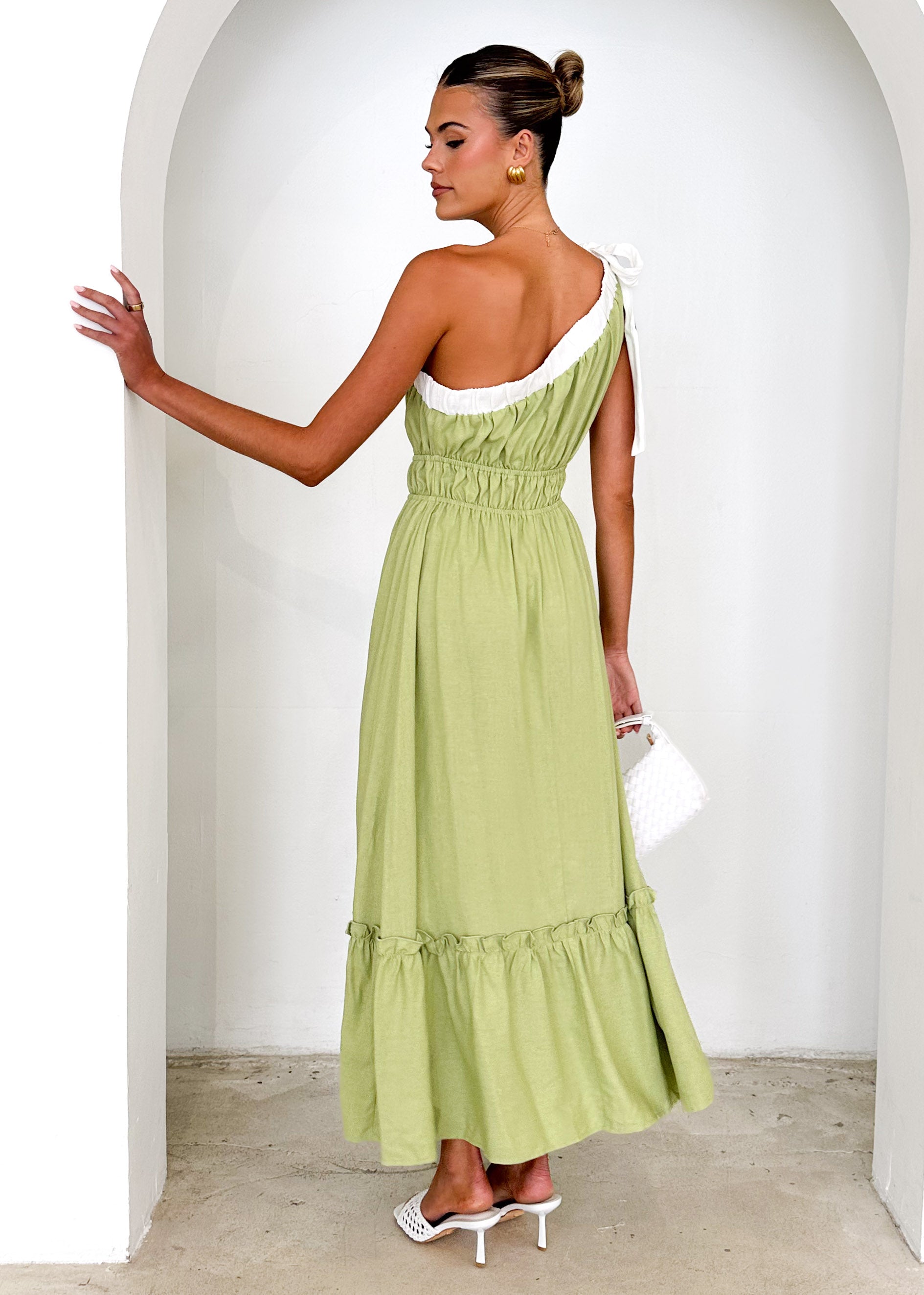 Peeta One Shoulder Maxi Dress - Pistachio