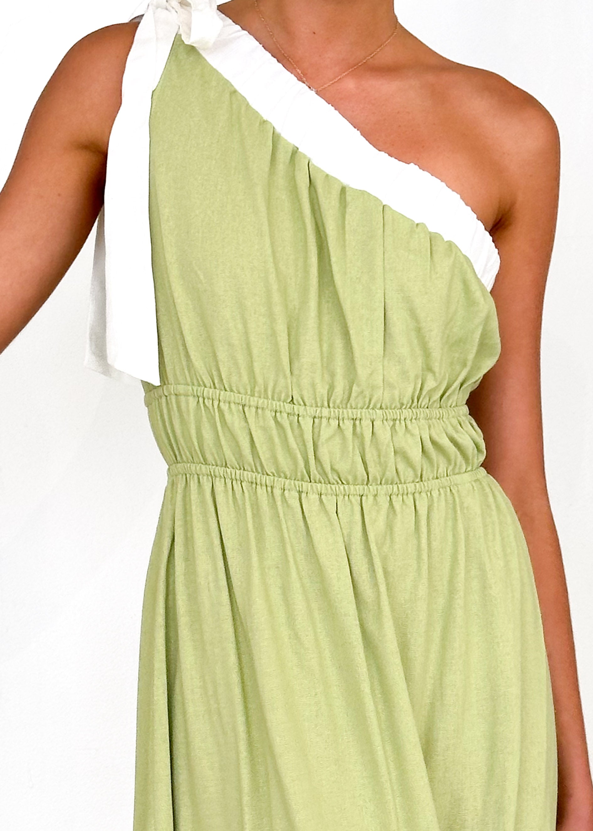 Peeta One Shoulder Maxi Dress - Pistachio