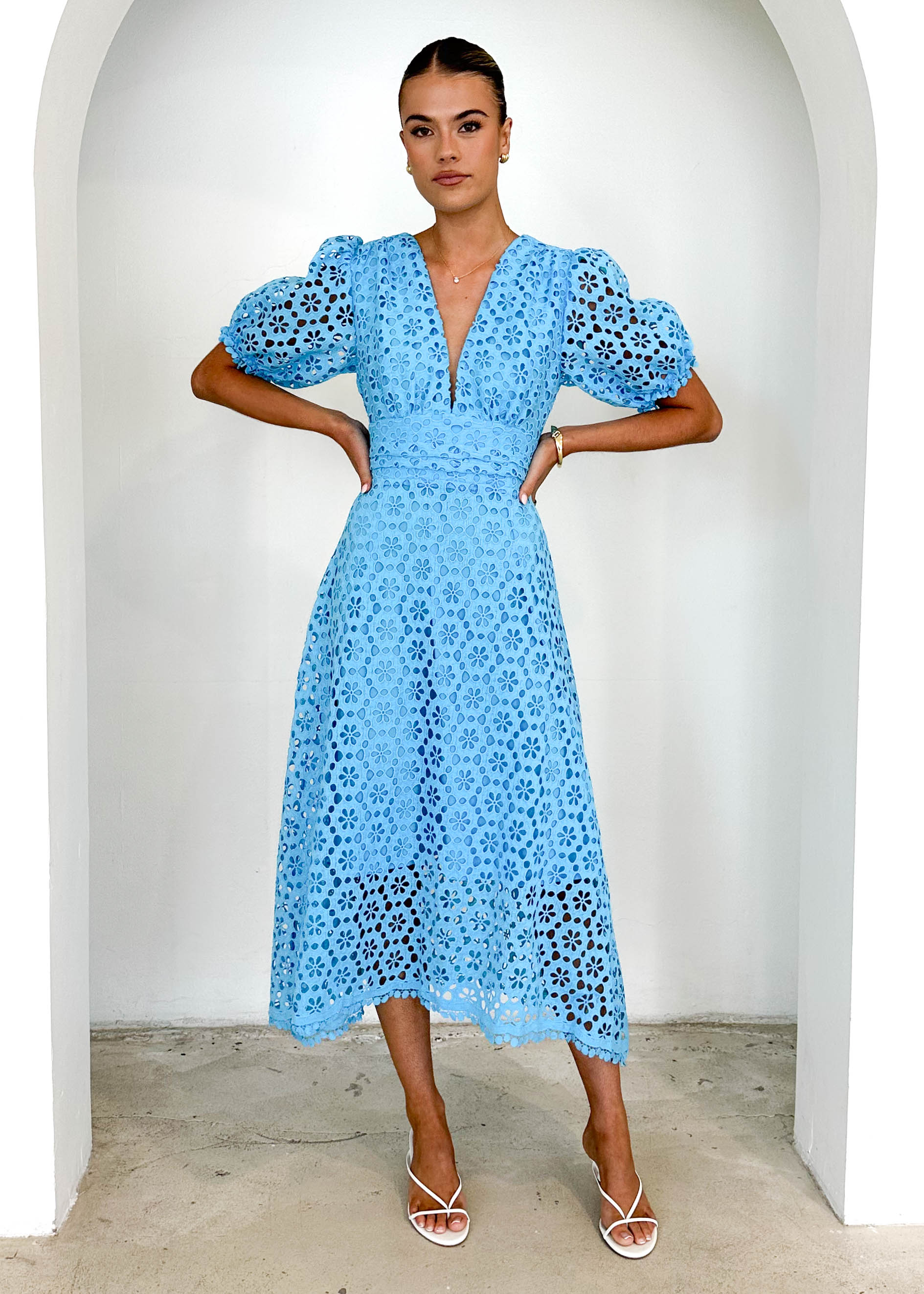 Jahra Lace Midi Dress - Sky Blue