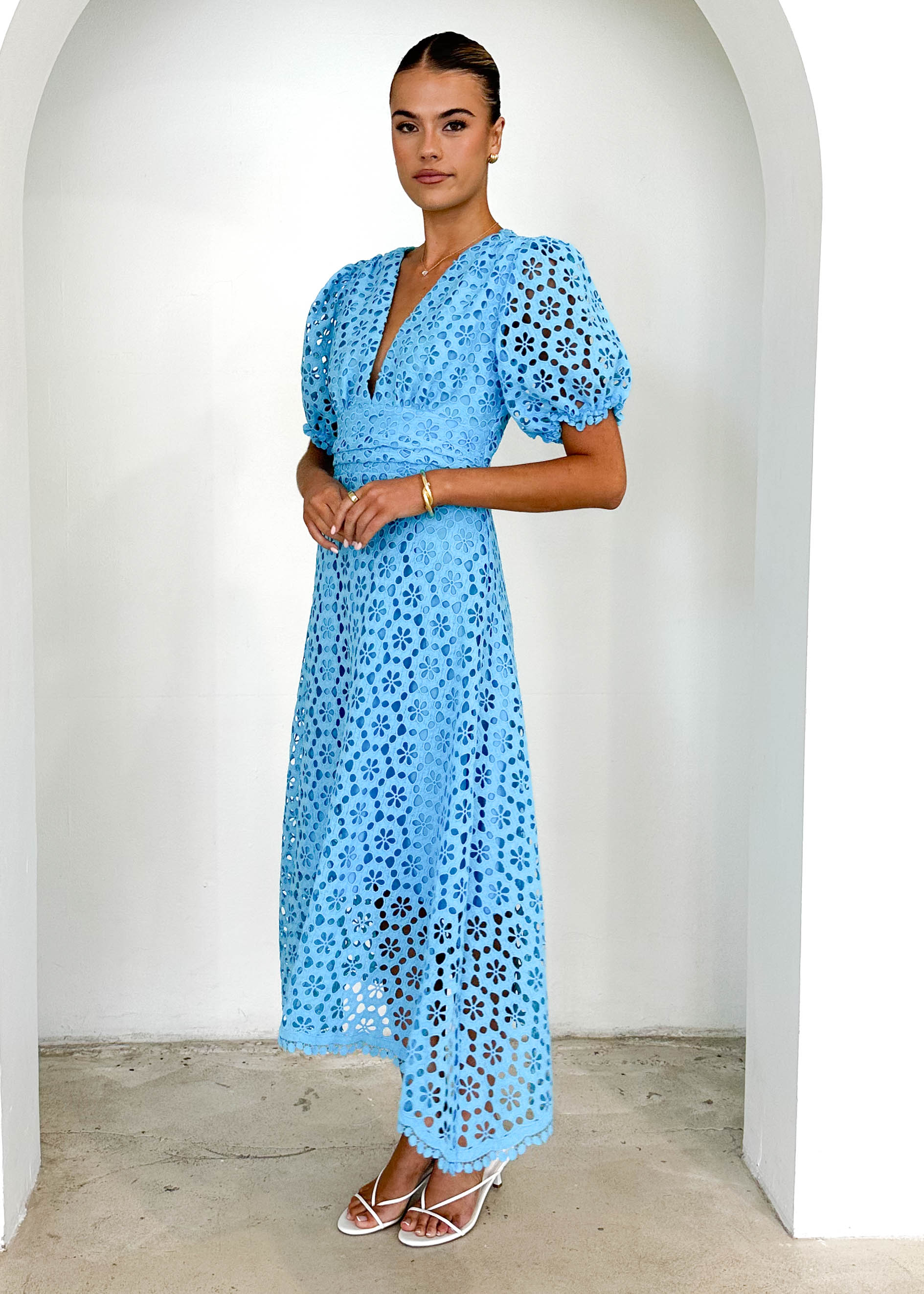 Jahra Lace Midi Dress - Sky Blue