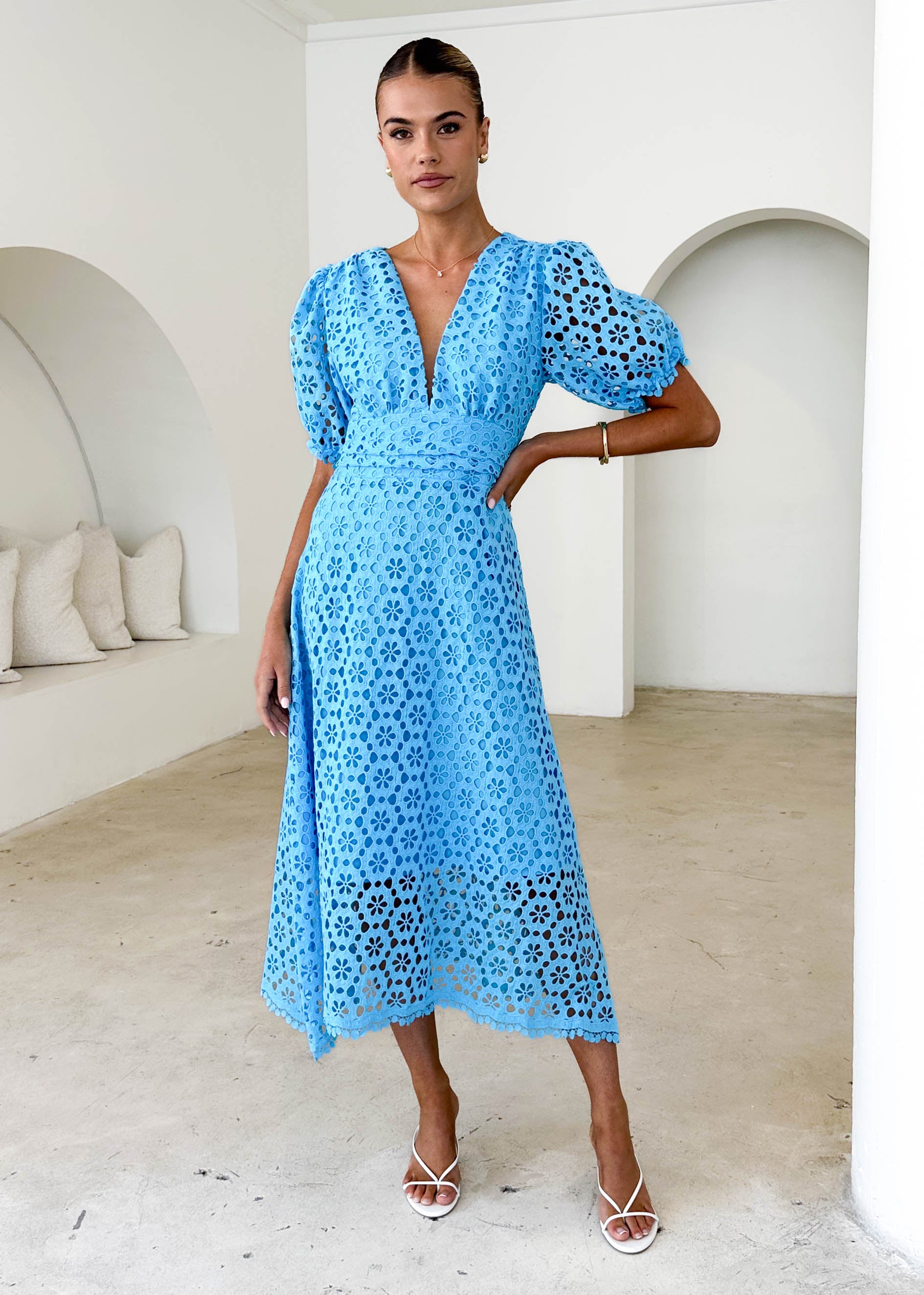 Jahra Lace Midi Dress - Sky Blue