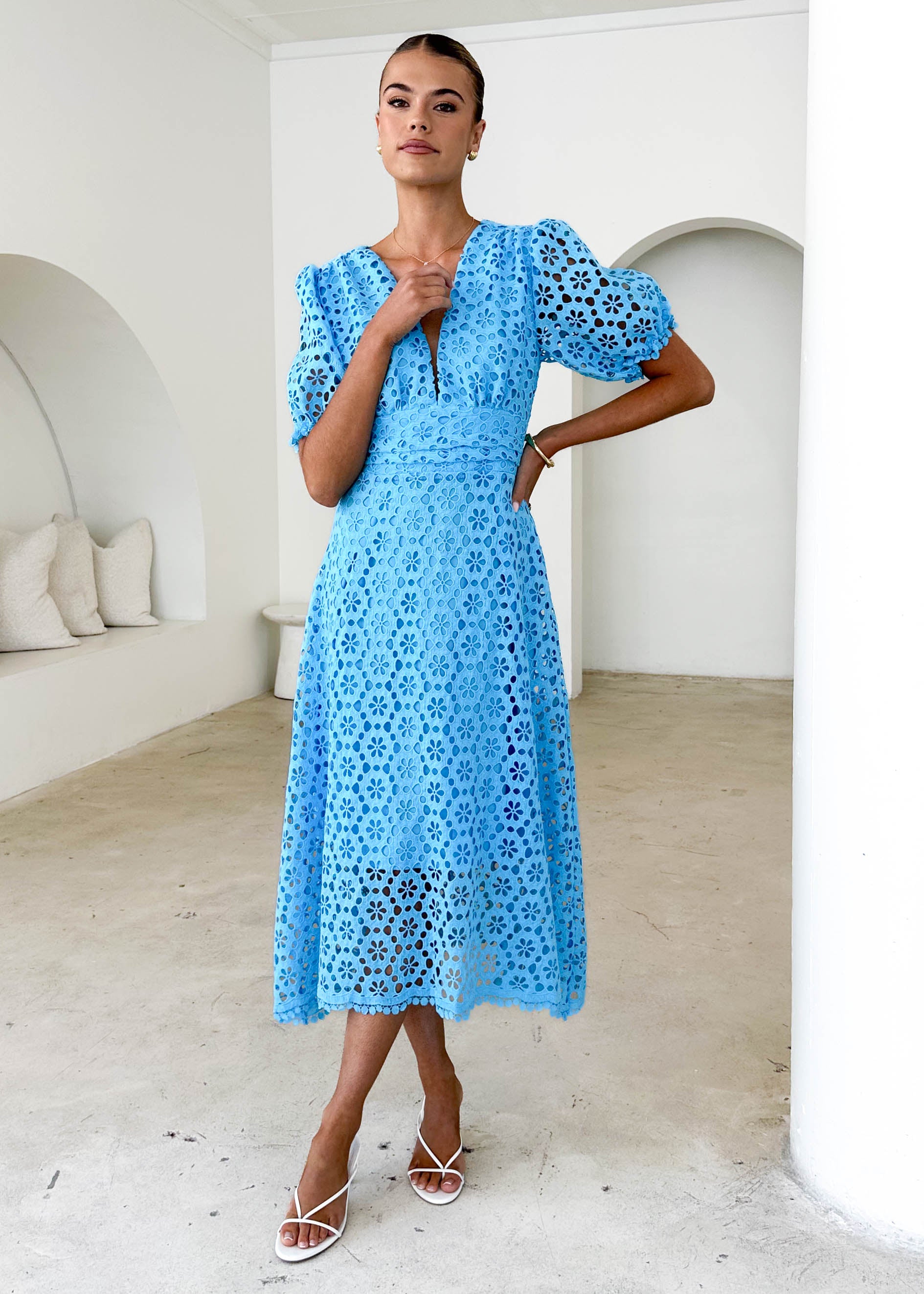 Jahra Lace Midi Dress - Sky Blue