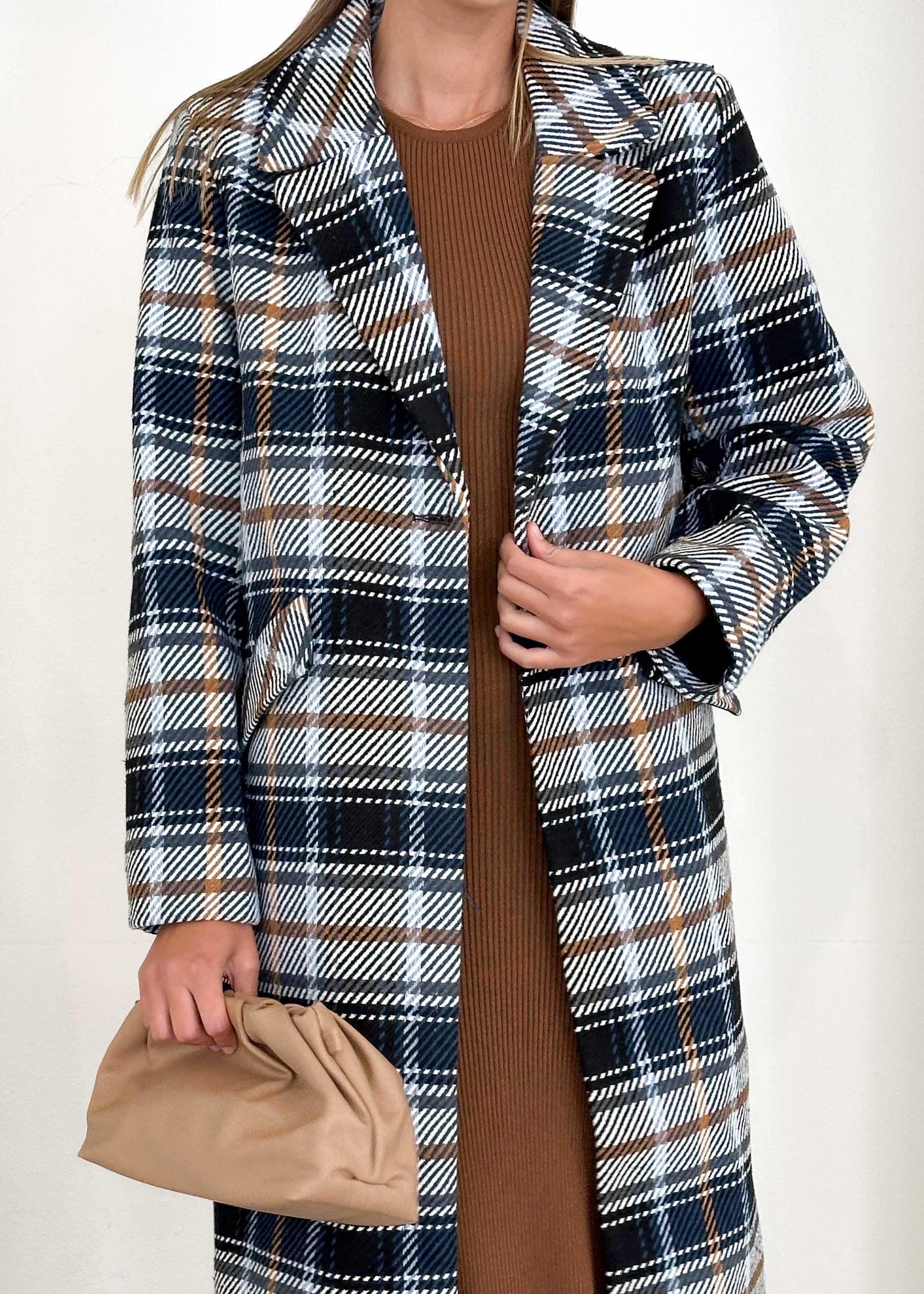 Cyan Coat - Navy Check