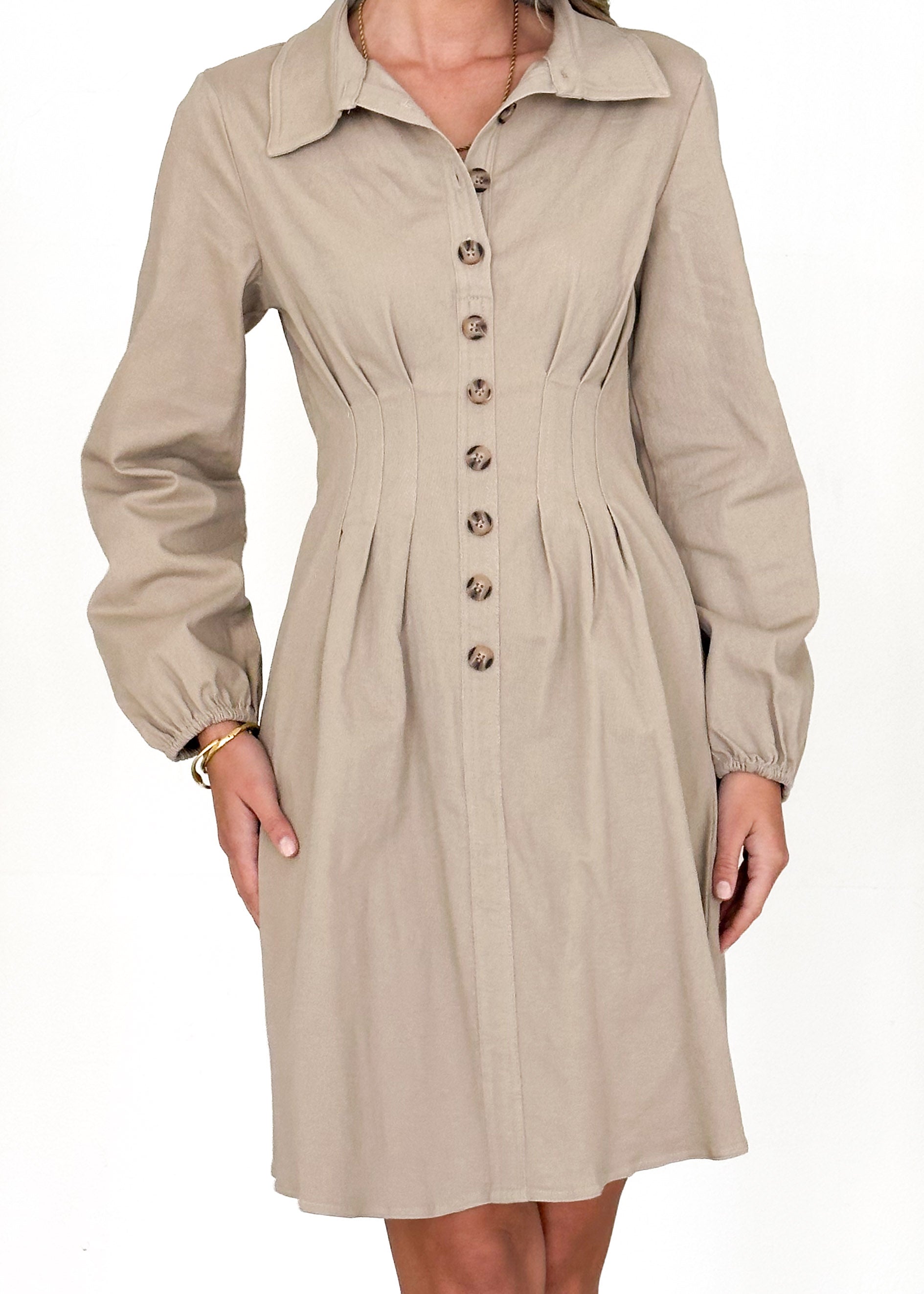 Enya Denim Dress - Beige