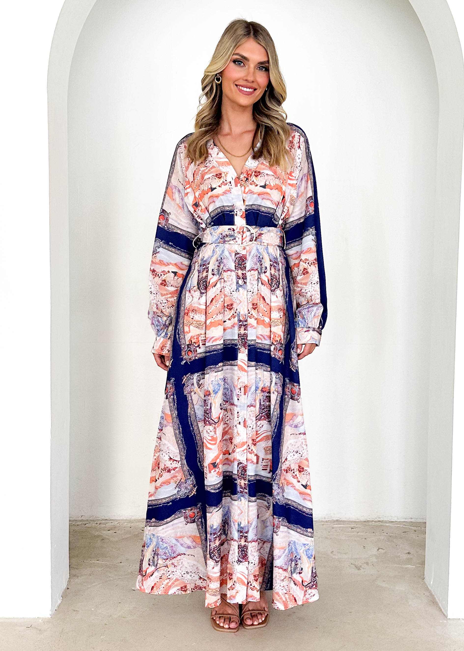 Amalie Maxi Dress - Navy Abstract