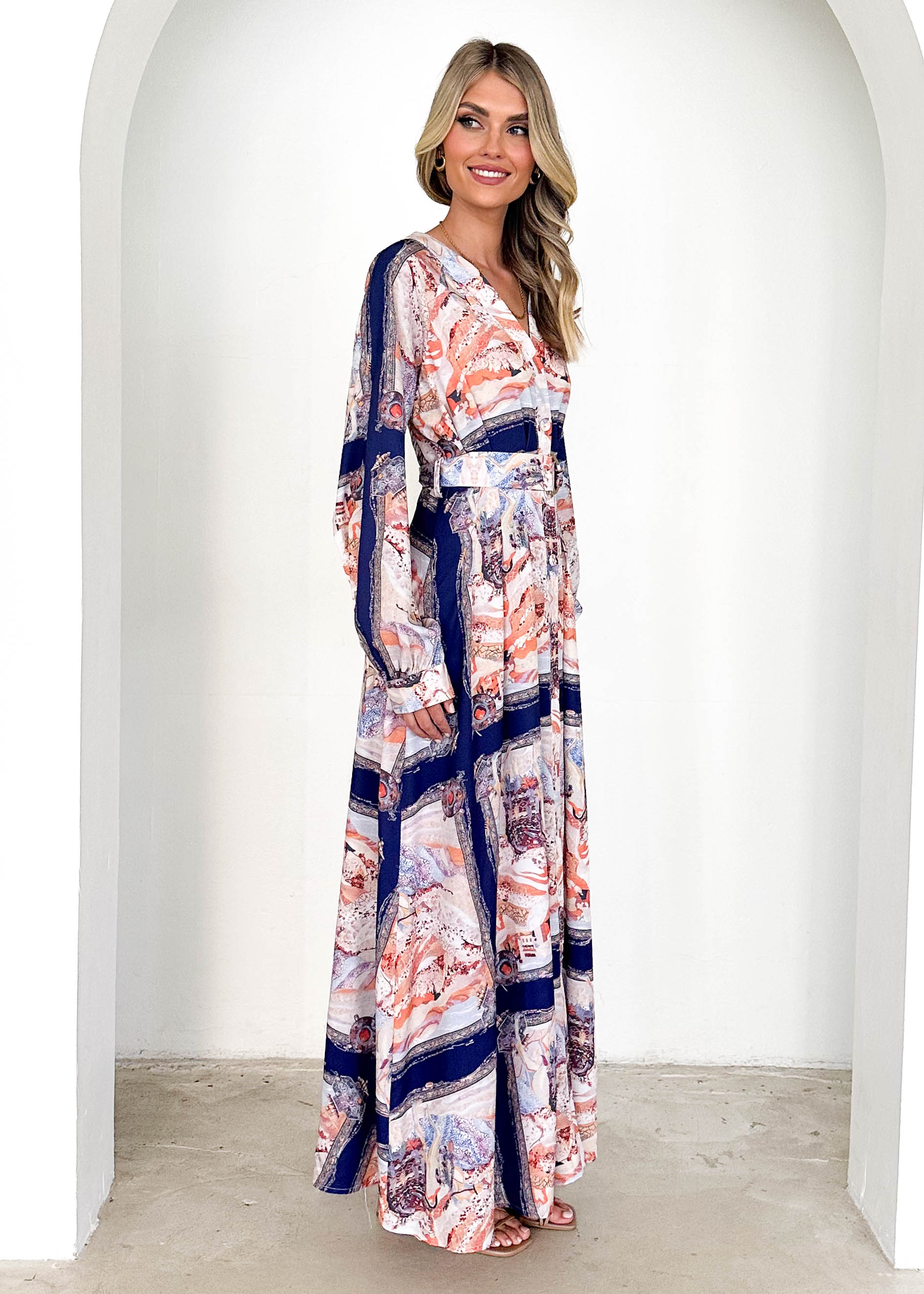 Amalie Maxi Dress - Navy Abstract