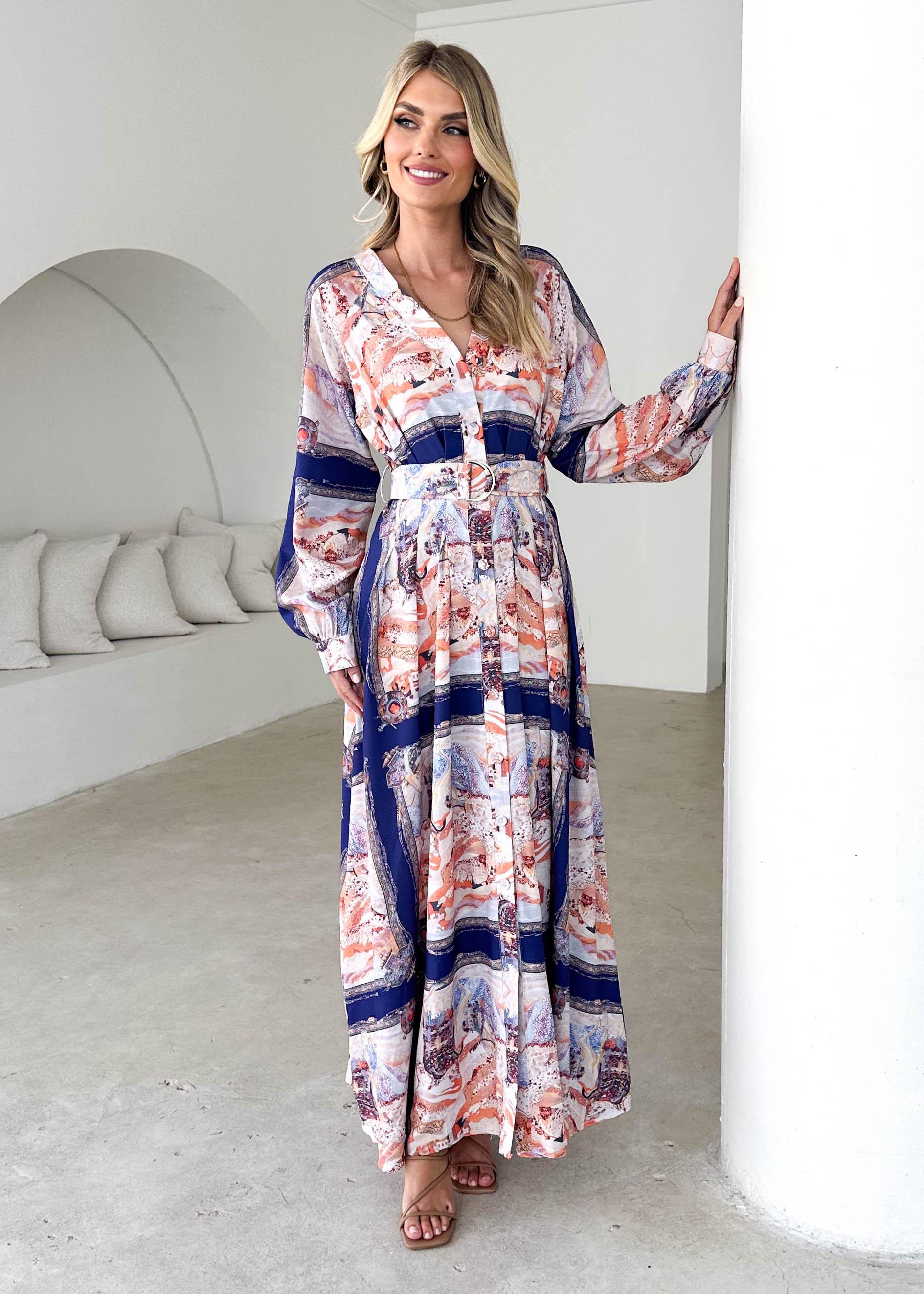 Amalie Maxi Dress Navy Abstract