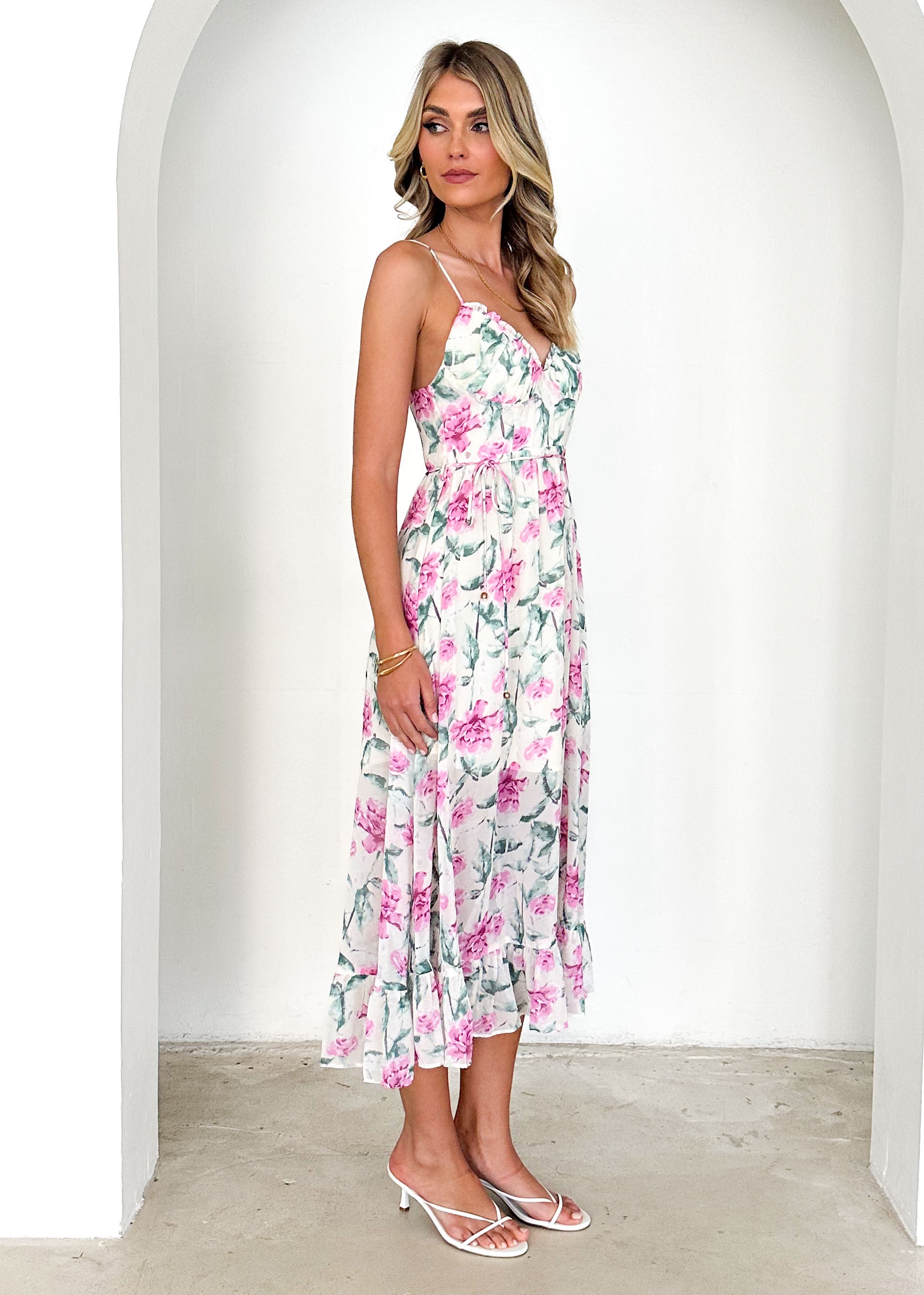 Jessinta Midi Dress - Beige Floral