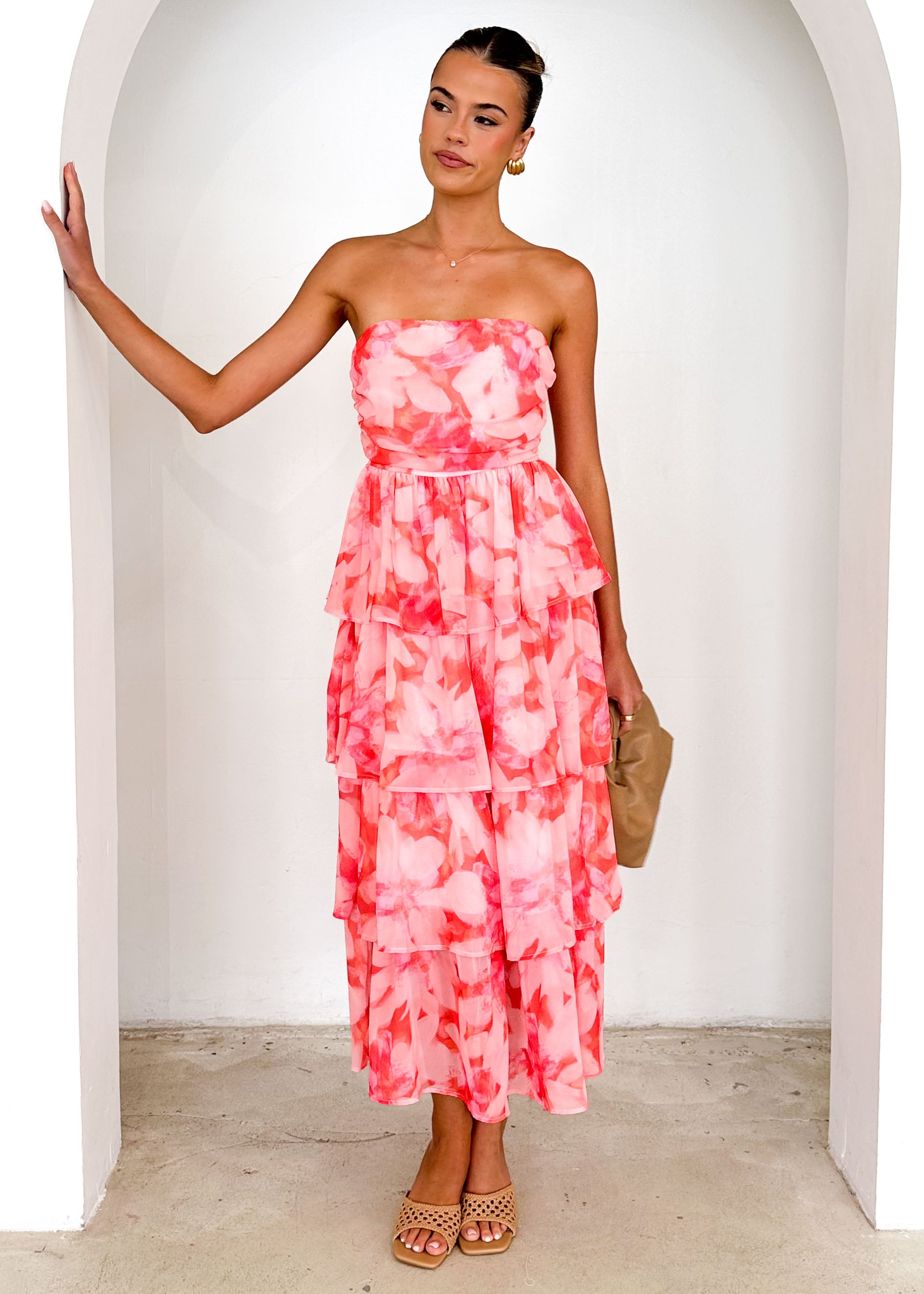 Remilia Strapless Maxi Dress - Melon Watercolour