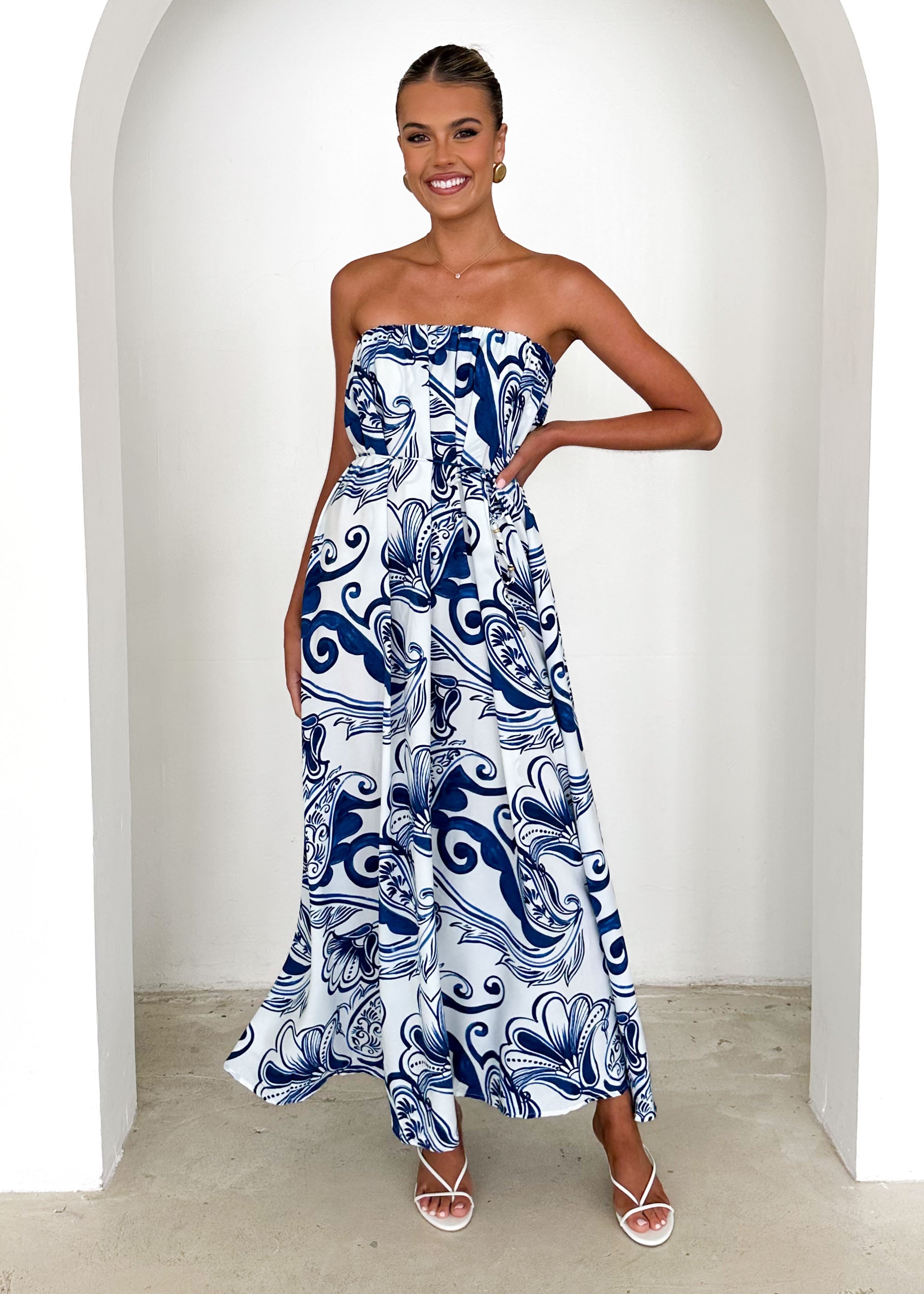 Rabiah Strapless Maxi Dress - Blue Paisley