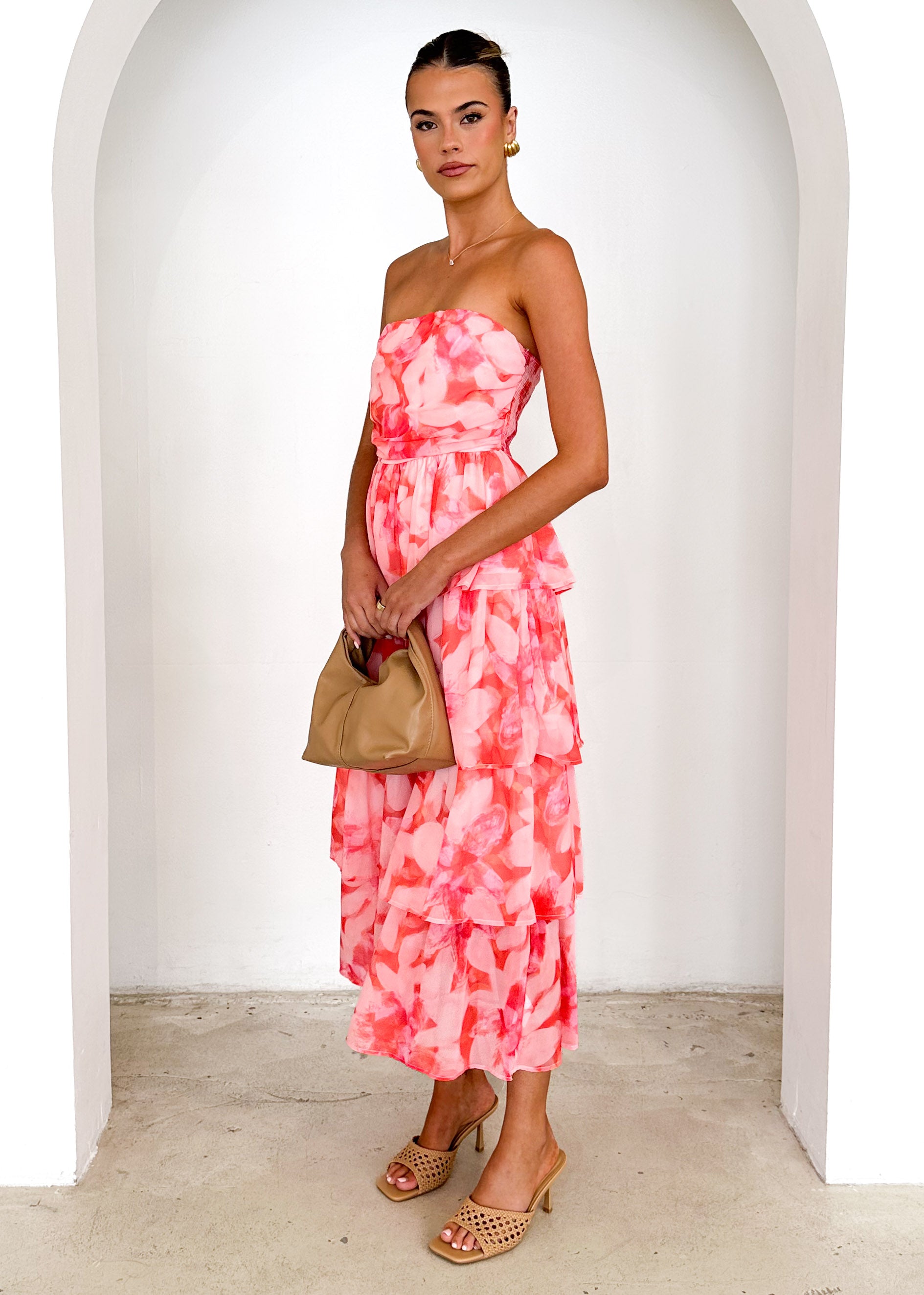 Remilia Strapless Maxi Dress - Melon Watercolour