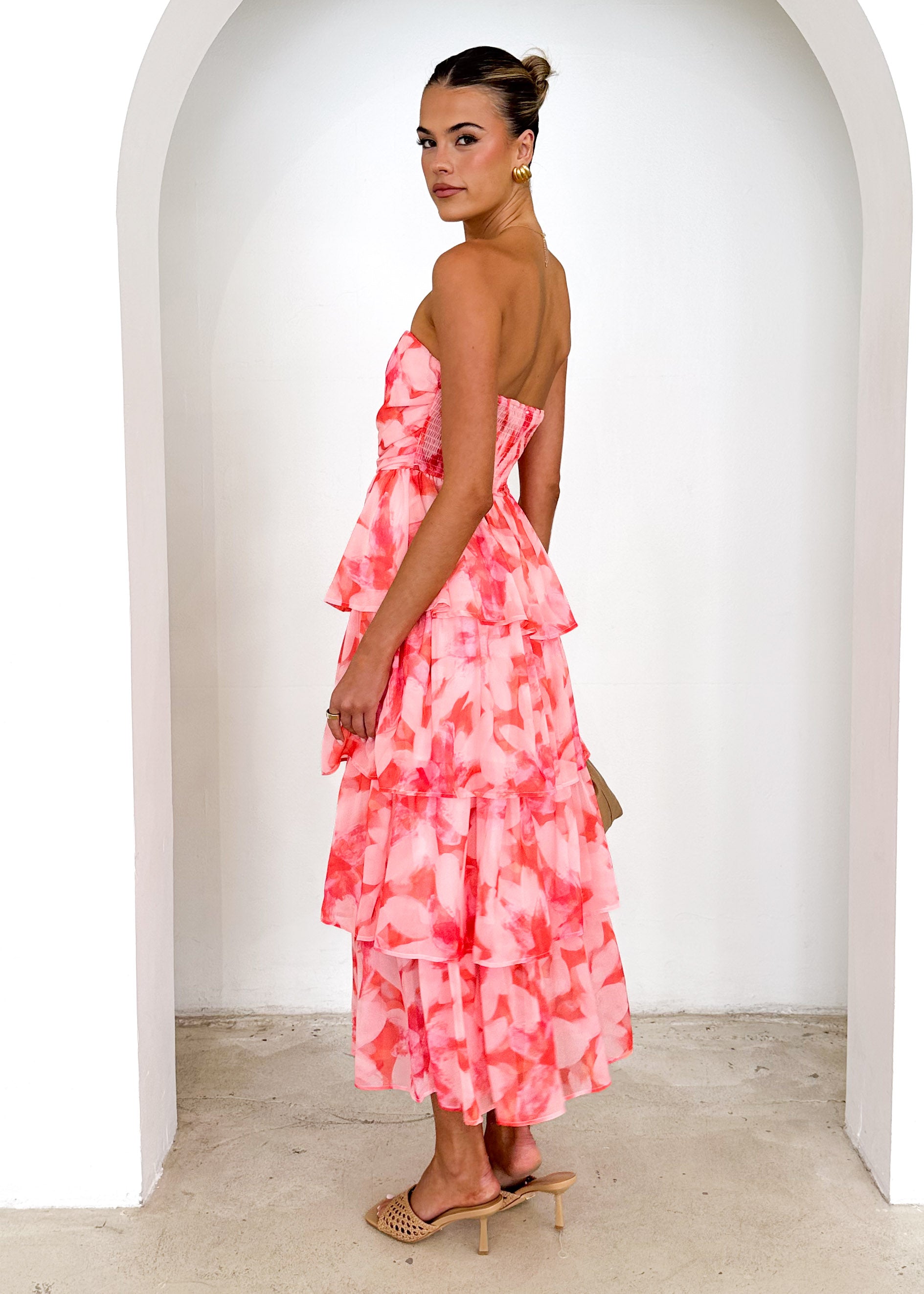 Remilia Strapless Maxi Dress - Melon Watercolour