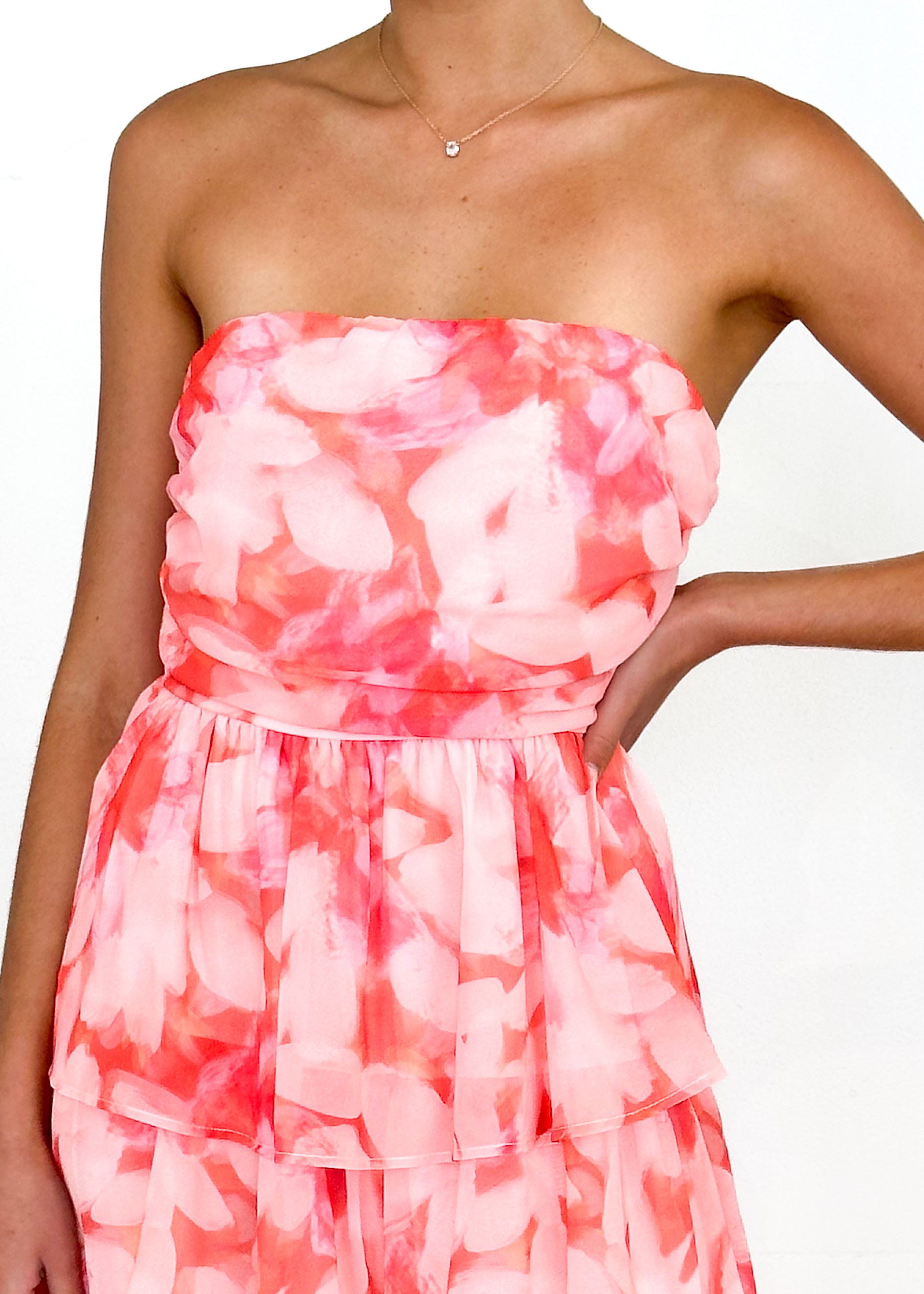 Remilia Strapless Maxi Dress - Melon Watercolour