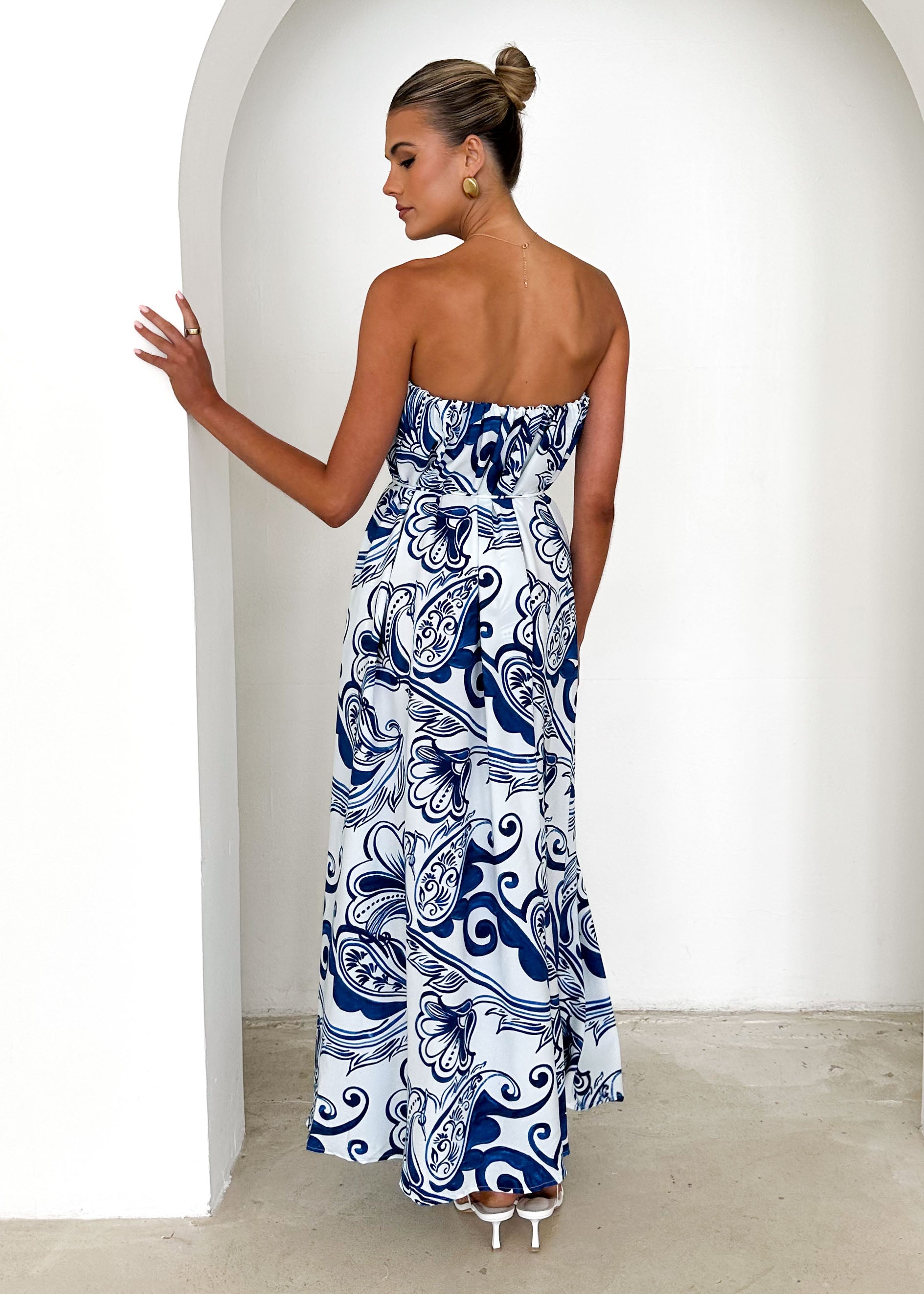 Rabiah Strapless Maxi Dress - Blue Paisley