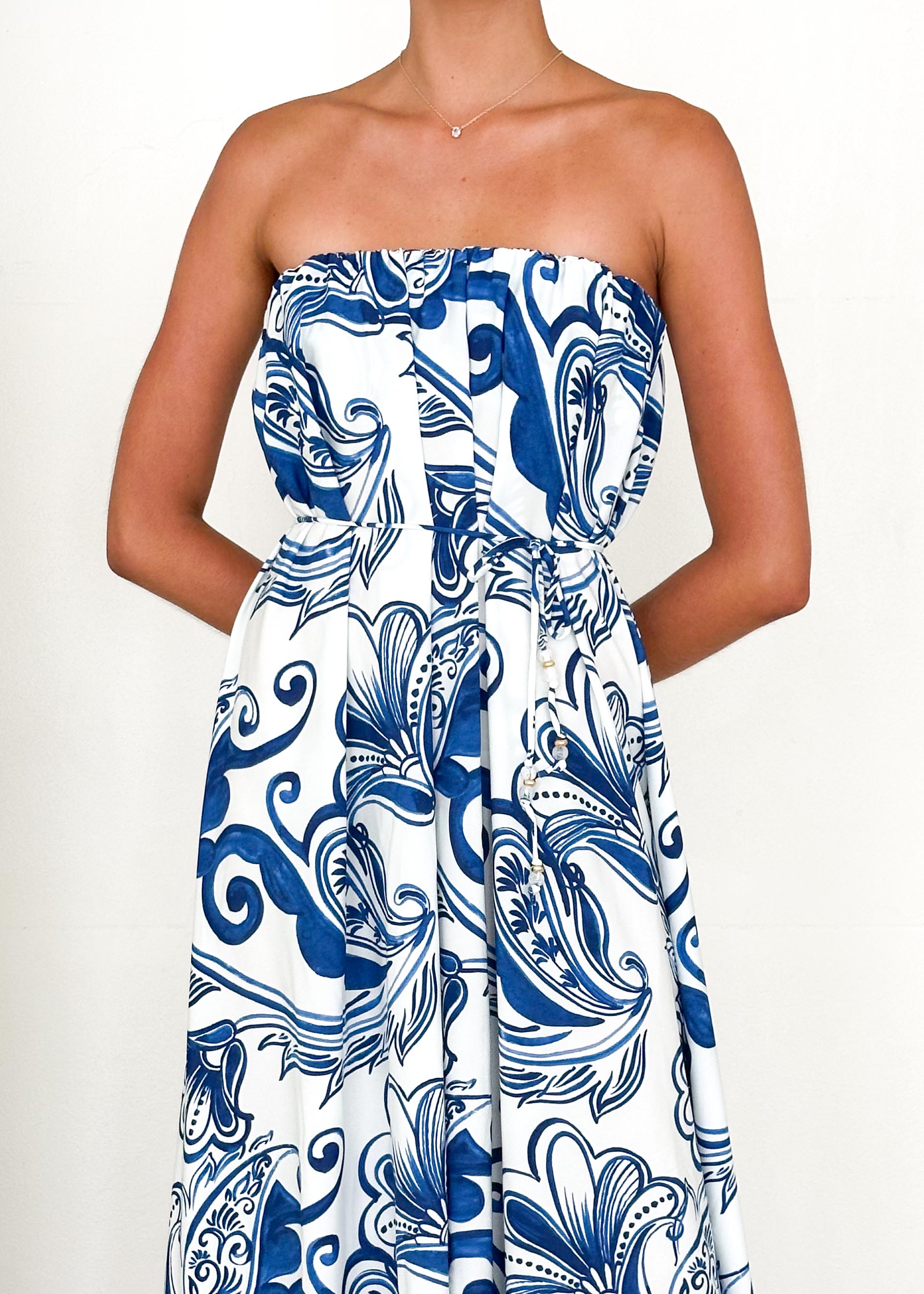 Rabiah Strapless Maxi Dress - Blue Paisley