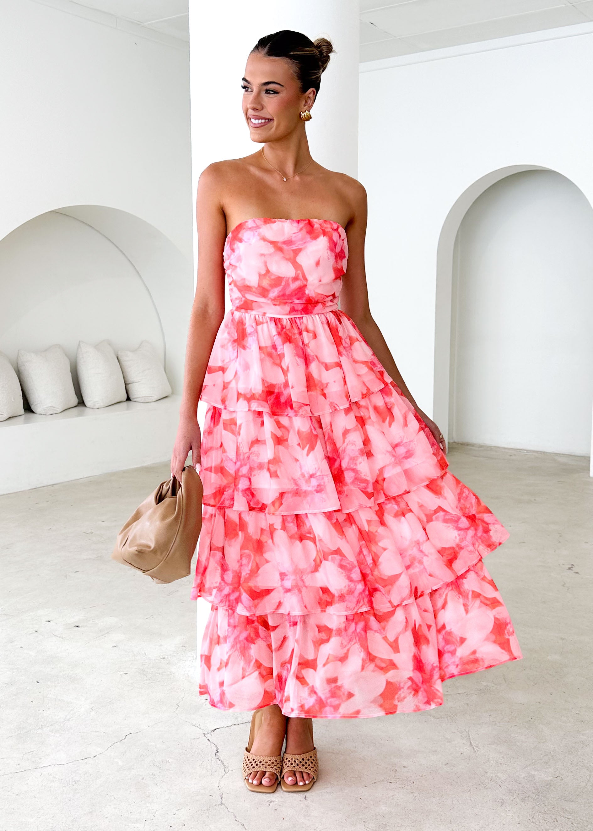 Remilia Strapless Maxi Dress - Melon Watercolour