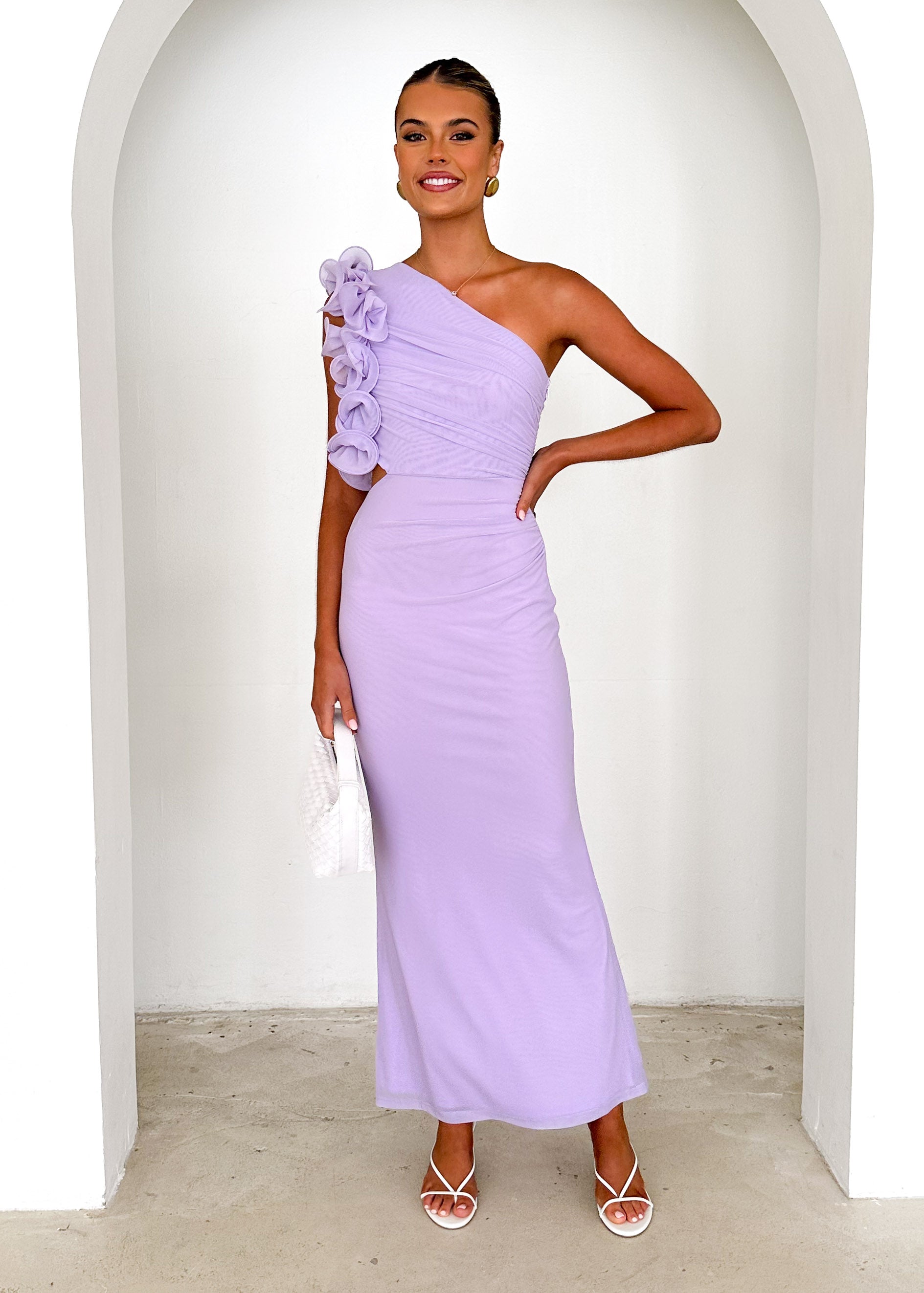 Oakes One Shoulder Mesh Maxi Dress - Lilac